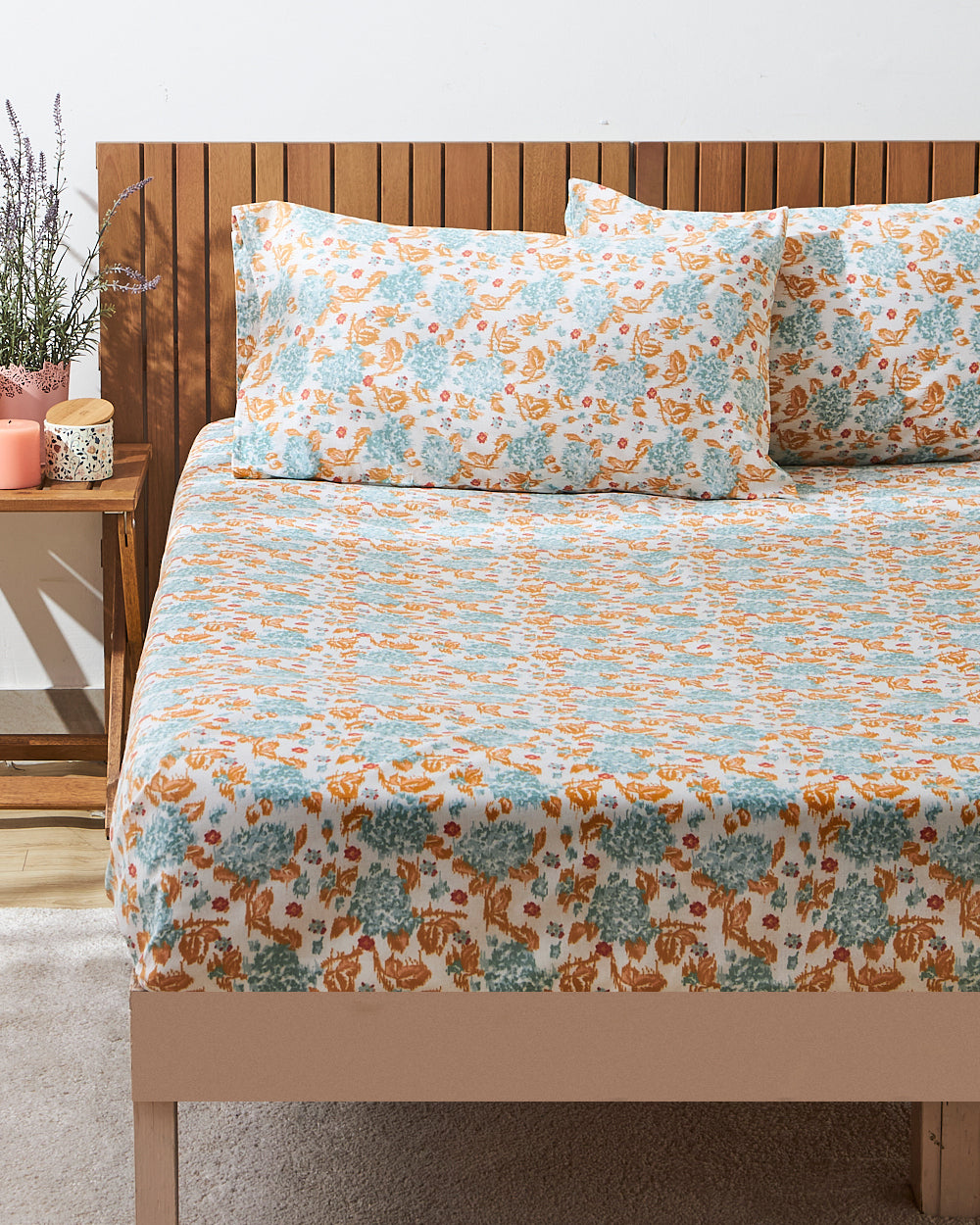 TEAL by Chumbak Pixel Florals  Bedsheet, Teal - Queen size, 104 TC