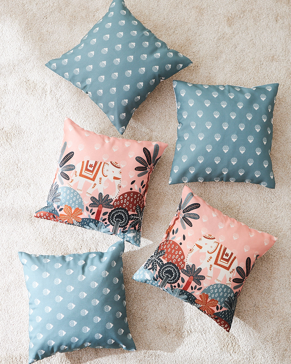 Teal by Chumbak | Carnival Tusk 16" Cushion Covers, Set of 5