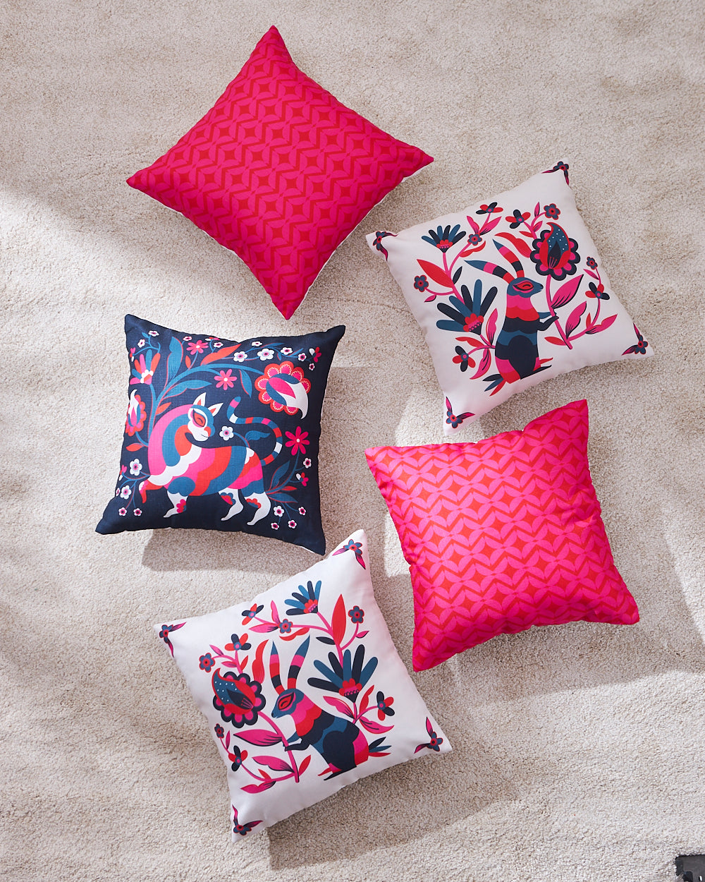 Teal by Chumbak | Otomi Safari 16"  Cushion Cover, Set of 5