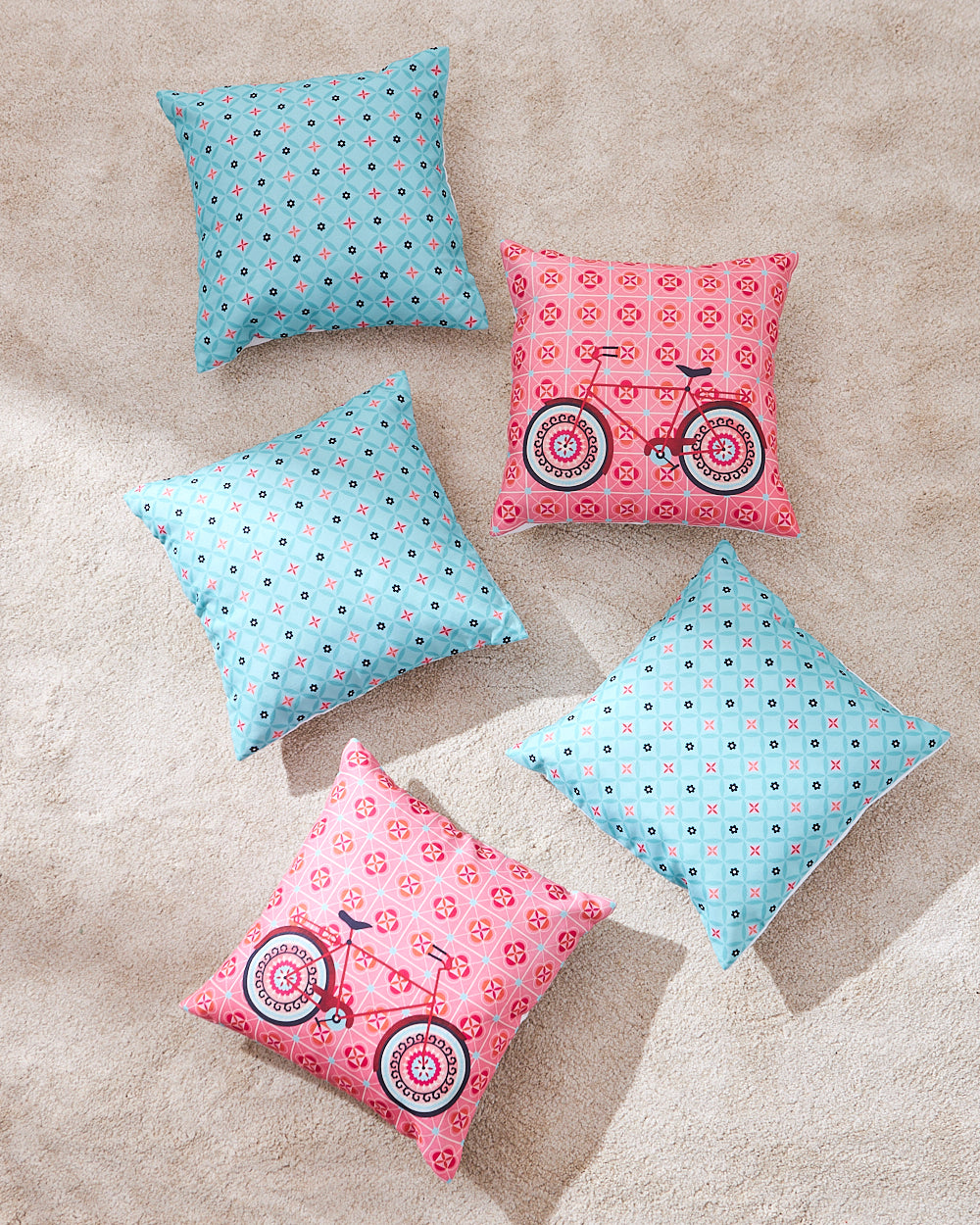 Teal by Chumbak | Suzani Bicycle 16" Cushion Covers , Set of 5