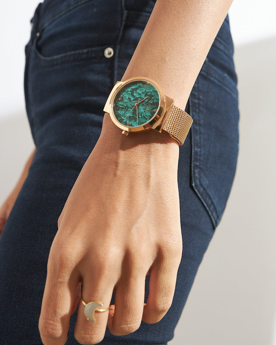 Teal by Chumbak Jaded Watch Metal Mesh Strap Rose Gold