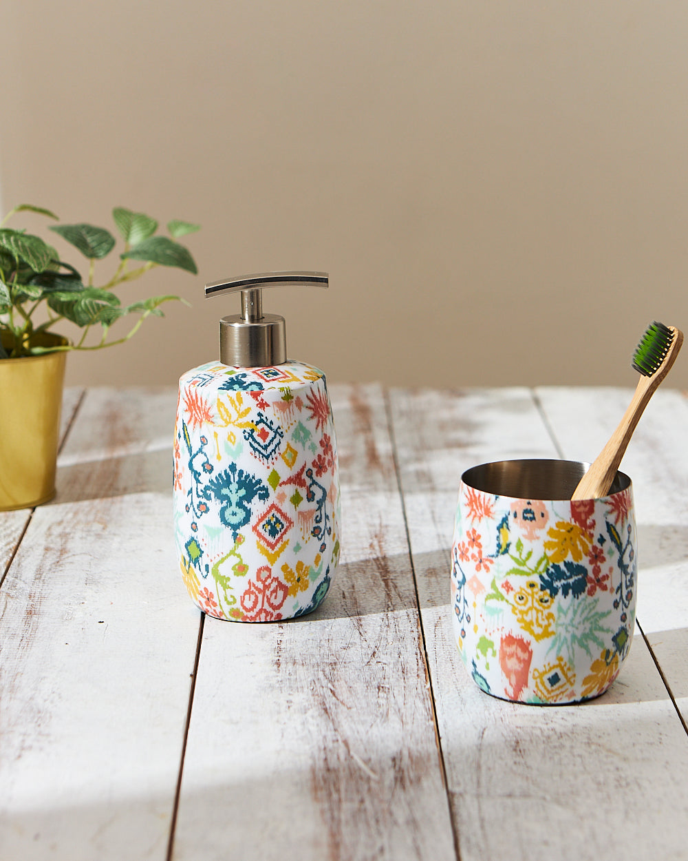 Soap Dispenser & Tumbler Set | Ikat