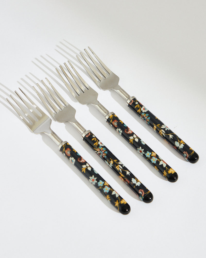 Pixel Paisley Meal Fork  Black ( Set of 4)