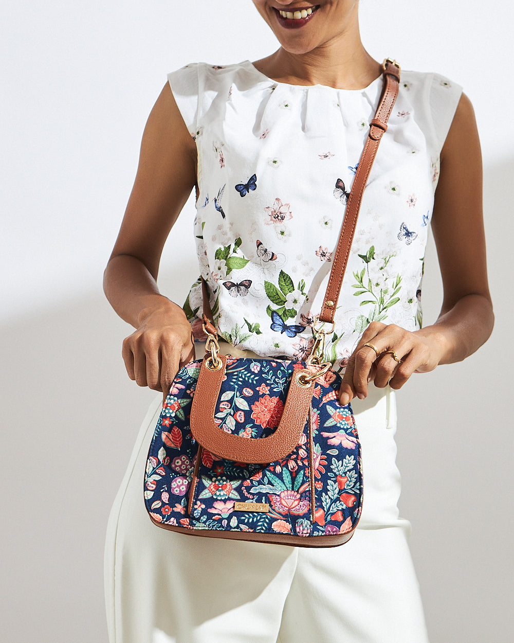 Batik Bloom Hand Bag, Navy