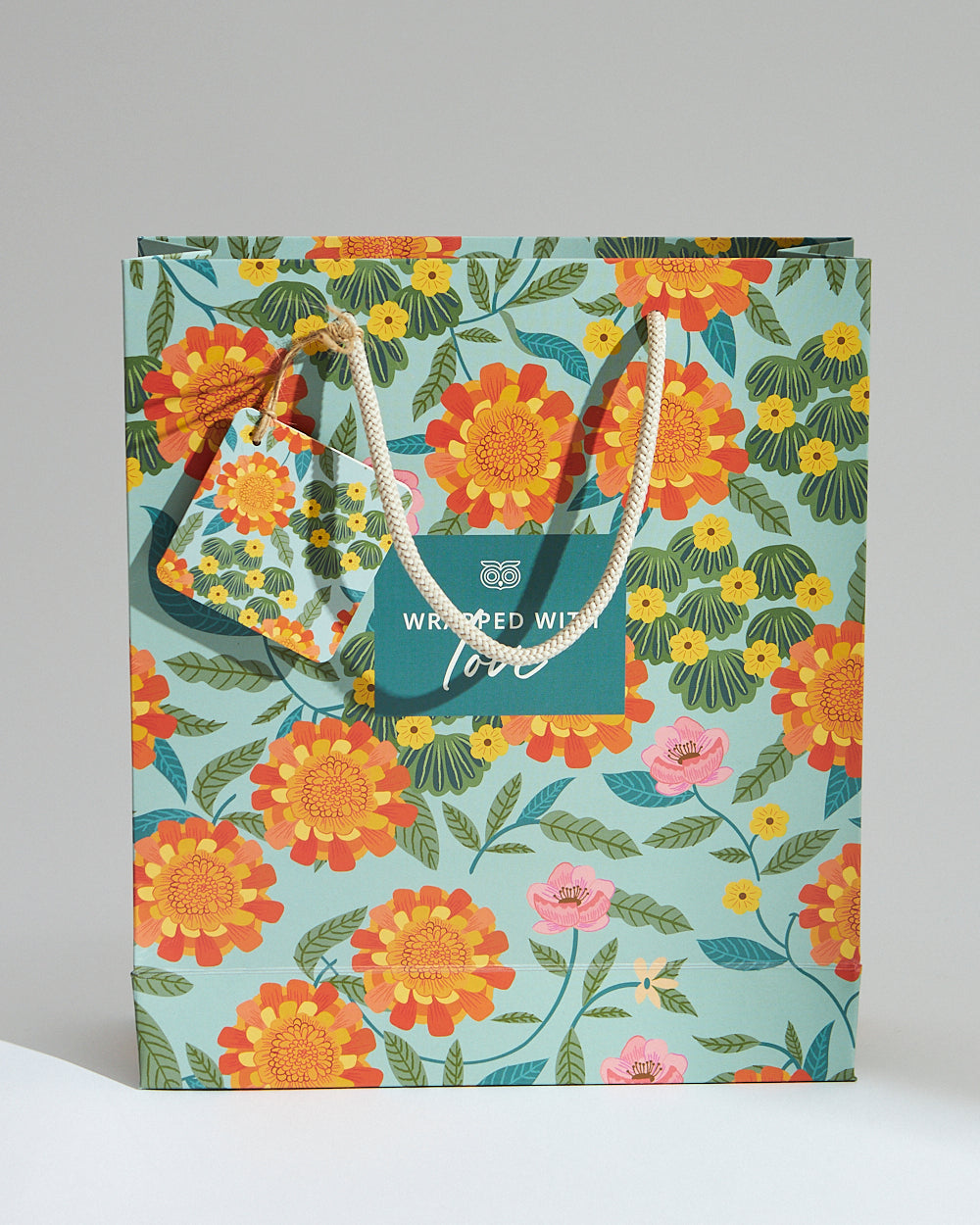 Marigold Gift Bag with Tag, Teal