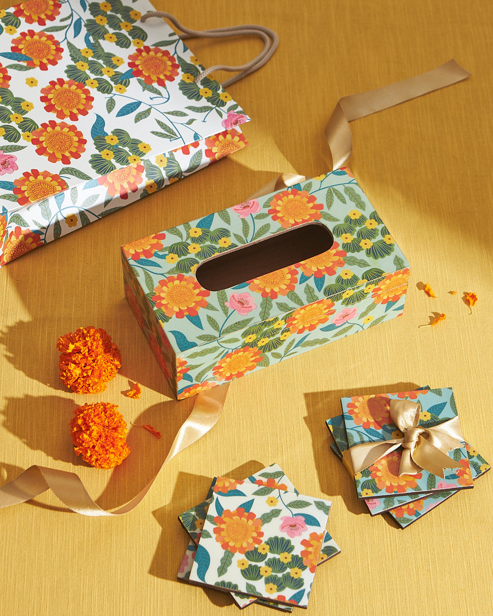 Marigold Tissue Box & Coasters Set