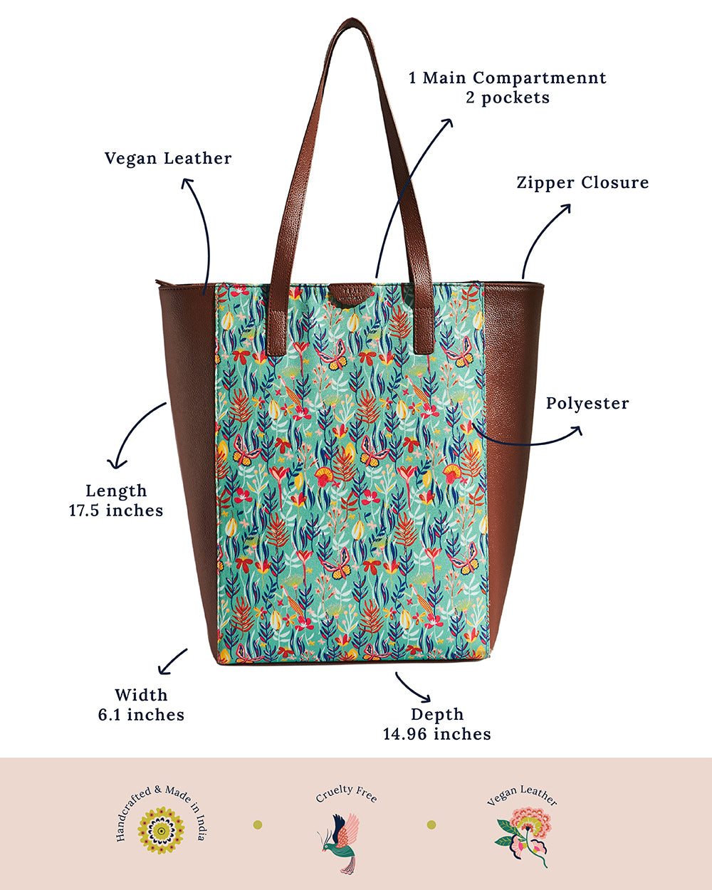 Teal by Chumbak Tokyo Blooms  Shopper tote