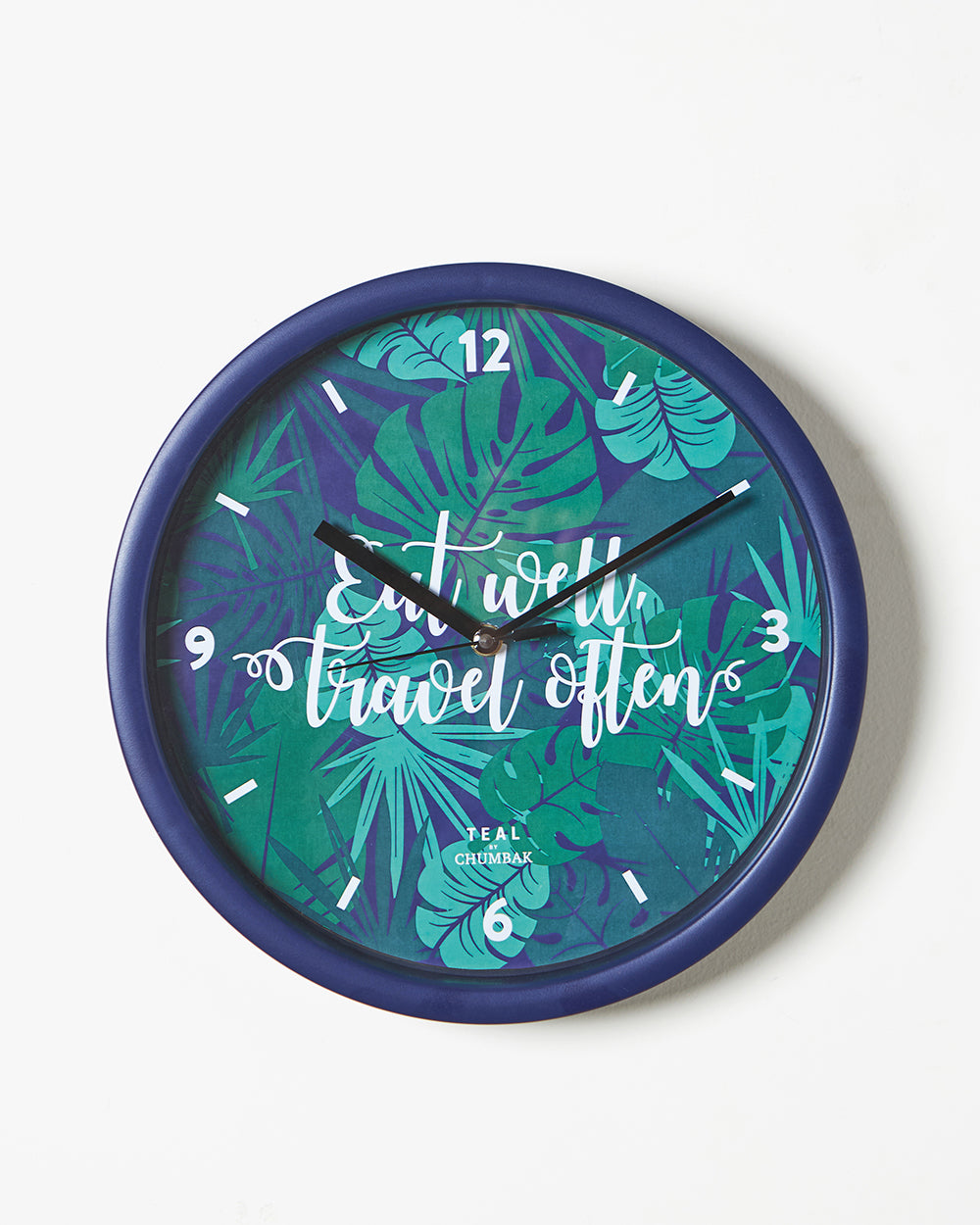 Teal by Chumbak | Eat Well Travel Often Wall Clock | 11 inch