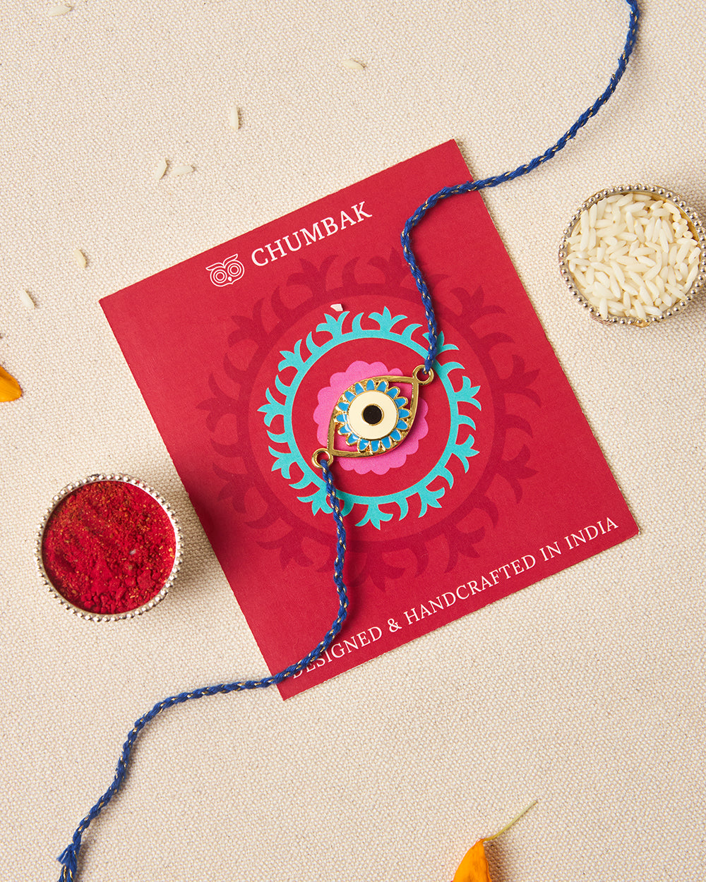 Evil-Eye Blue Rakhi - Brass Motif