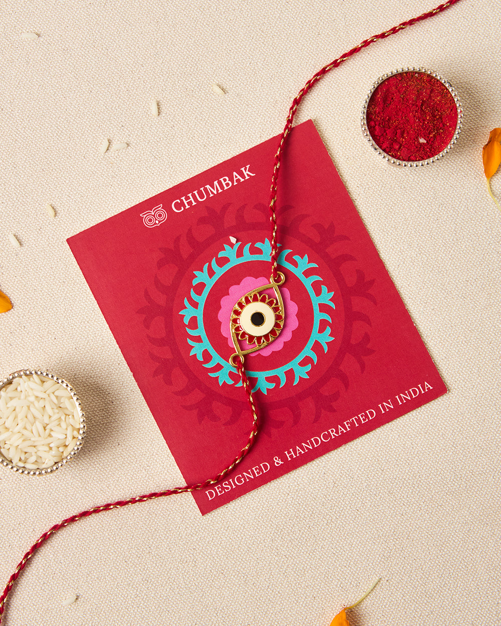 Evil-Eye Red Rakhi - Brass Motif