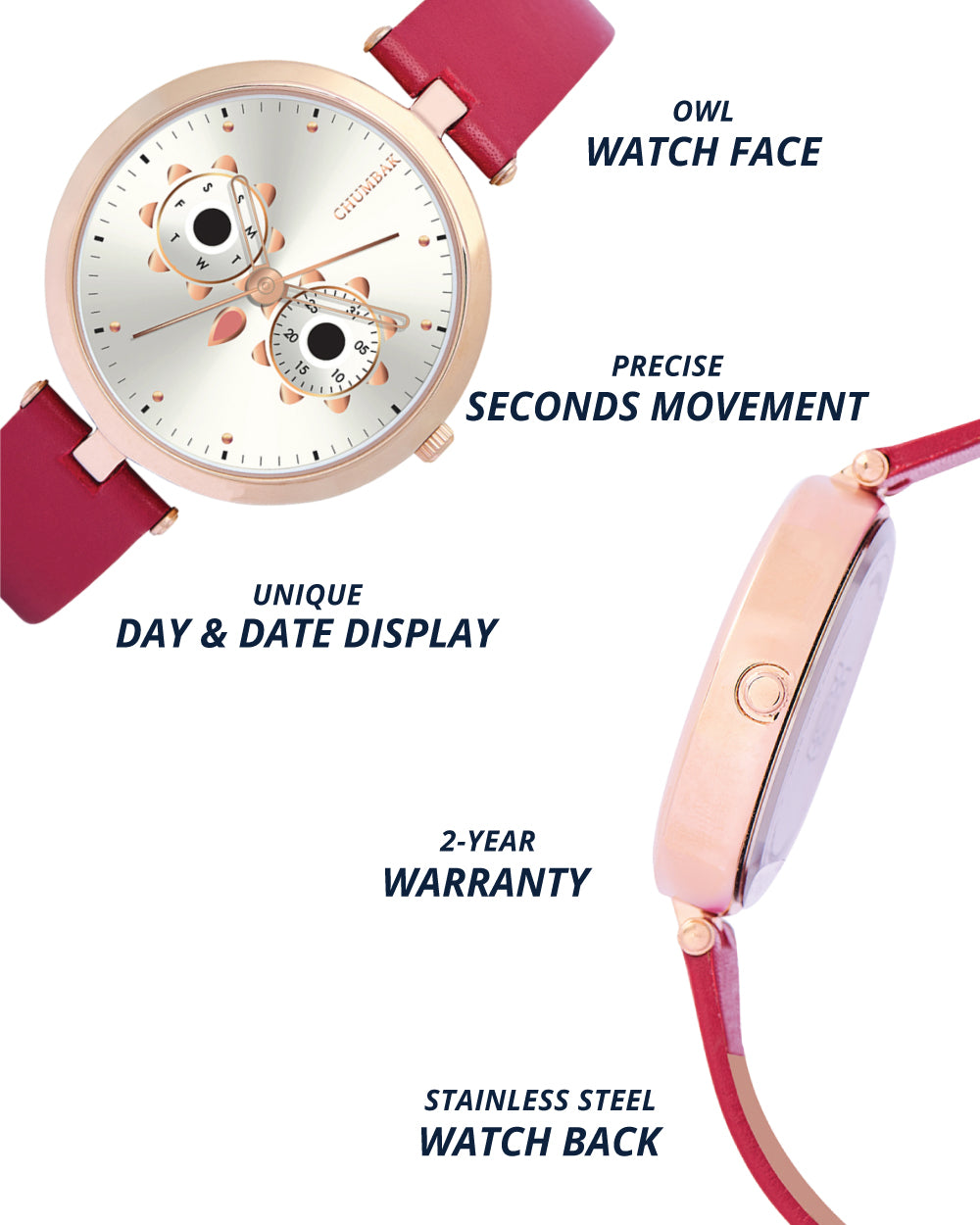Hoot Leather Strap Watch | Maroon Strap