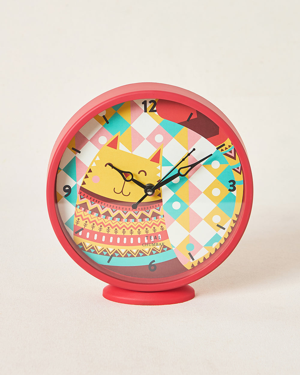Teal by Chumbak | Aztec Cat Table and Wall Clock, 8' dia