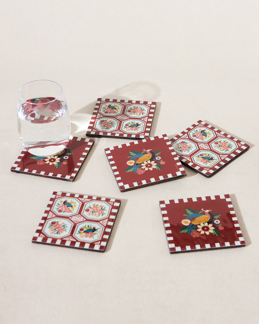 Monal Wooden Coasters - Set of 6, 4" | Kashmir Trails