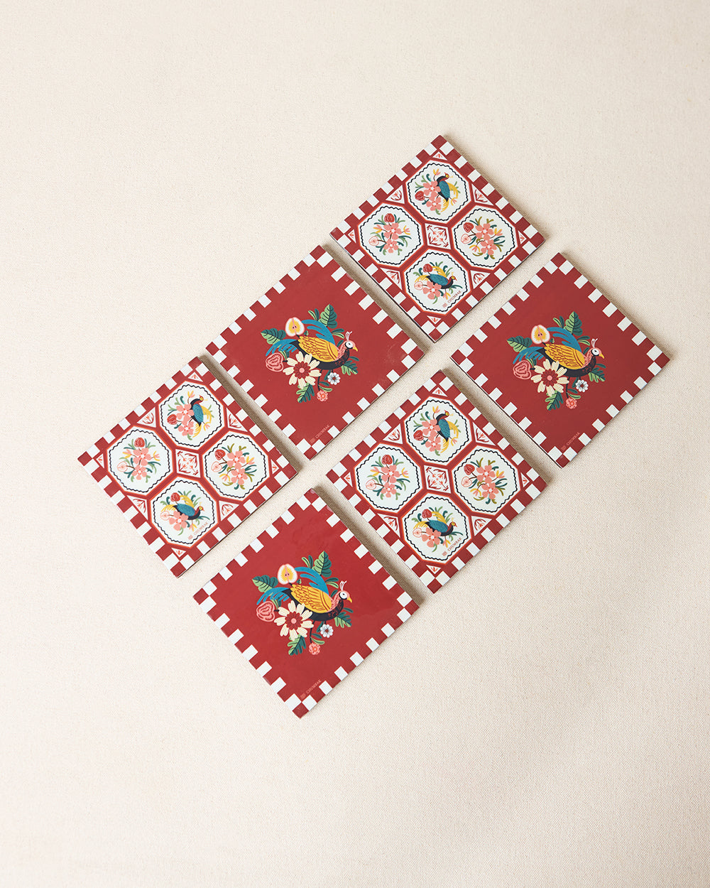Monal Wooden Coasters - Set of 6, 4" | Kashmir Trails