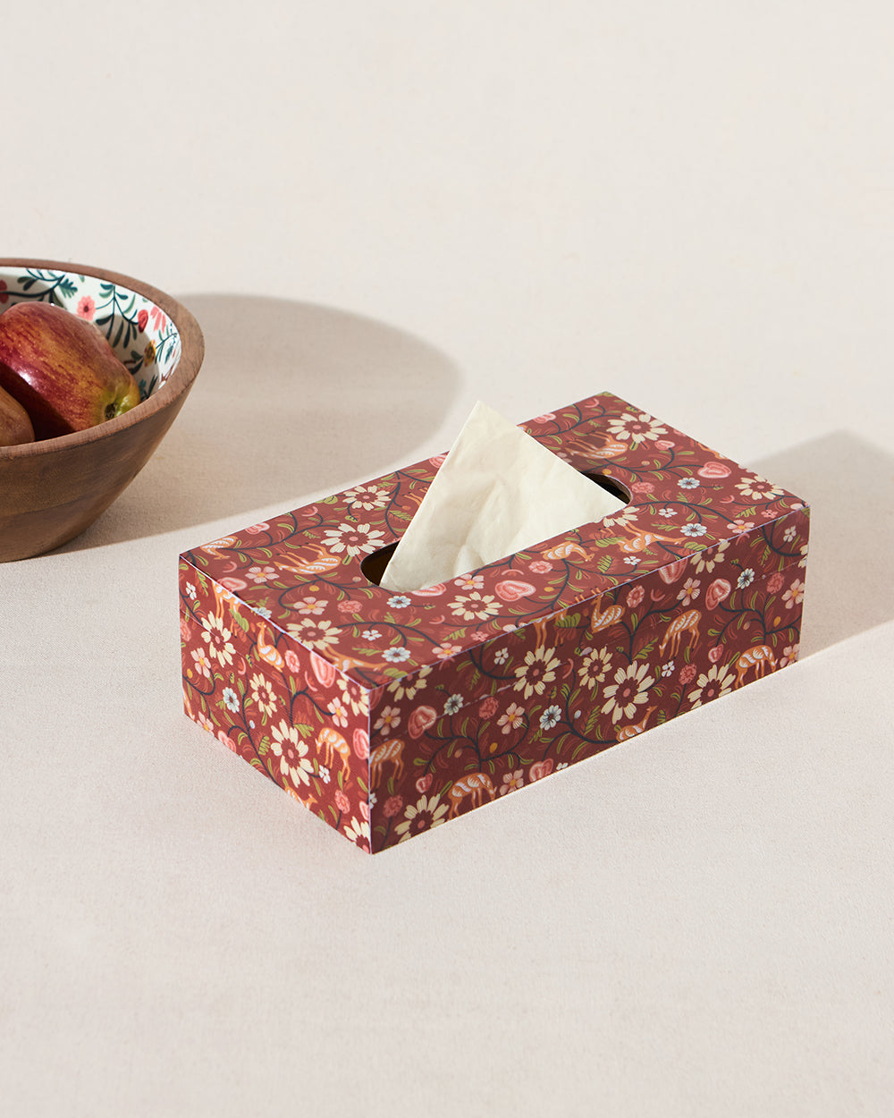 Apple Orchards Wooden Tissue Box, 9"x5" | Kashmir Trails