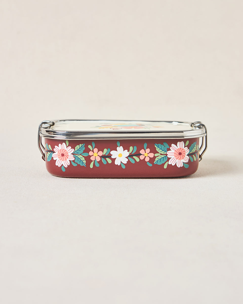 Monal Hand-painted Rectangular Tiffin, 650ml Kashmir Trails