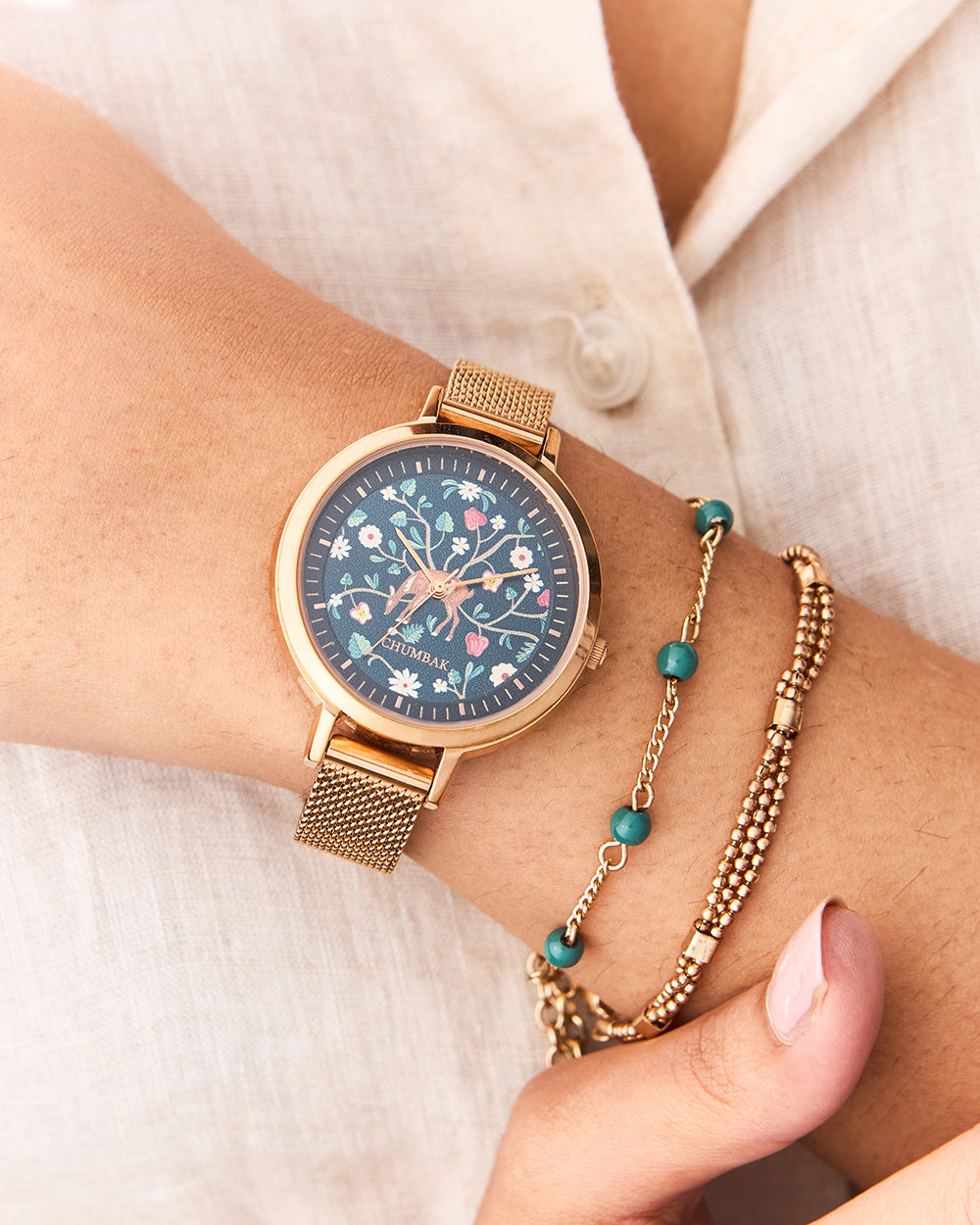 Hangul Mesh Strap Watch with Bracelet Set | Kashmir Trails