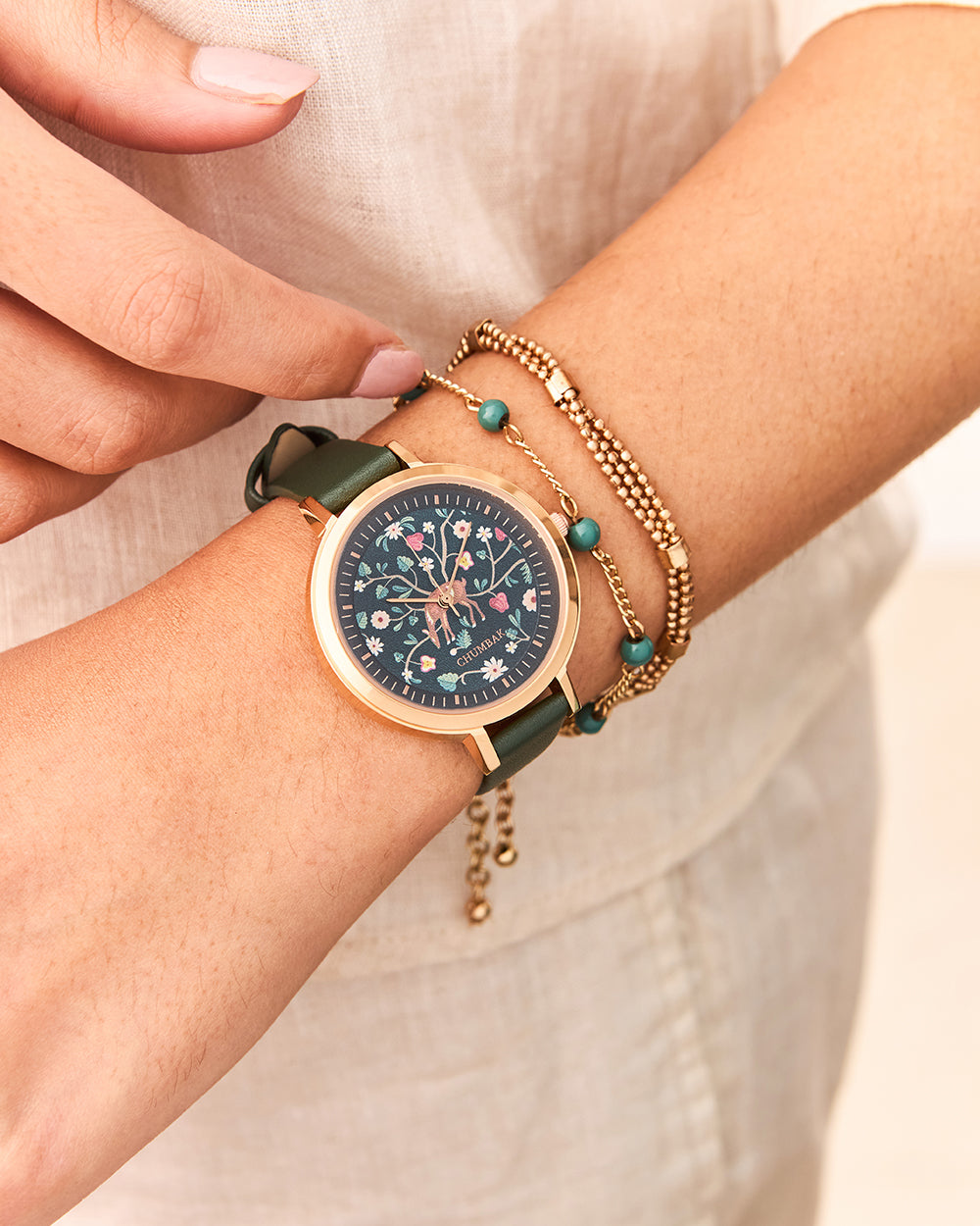 Hangul Leather Strap Watch with Bracelet Set | Kashmir Trails