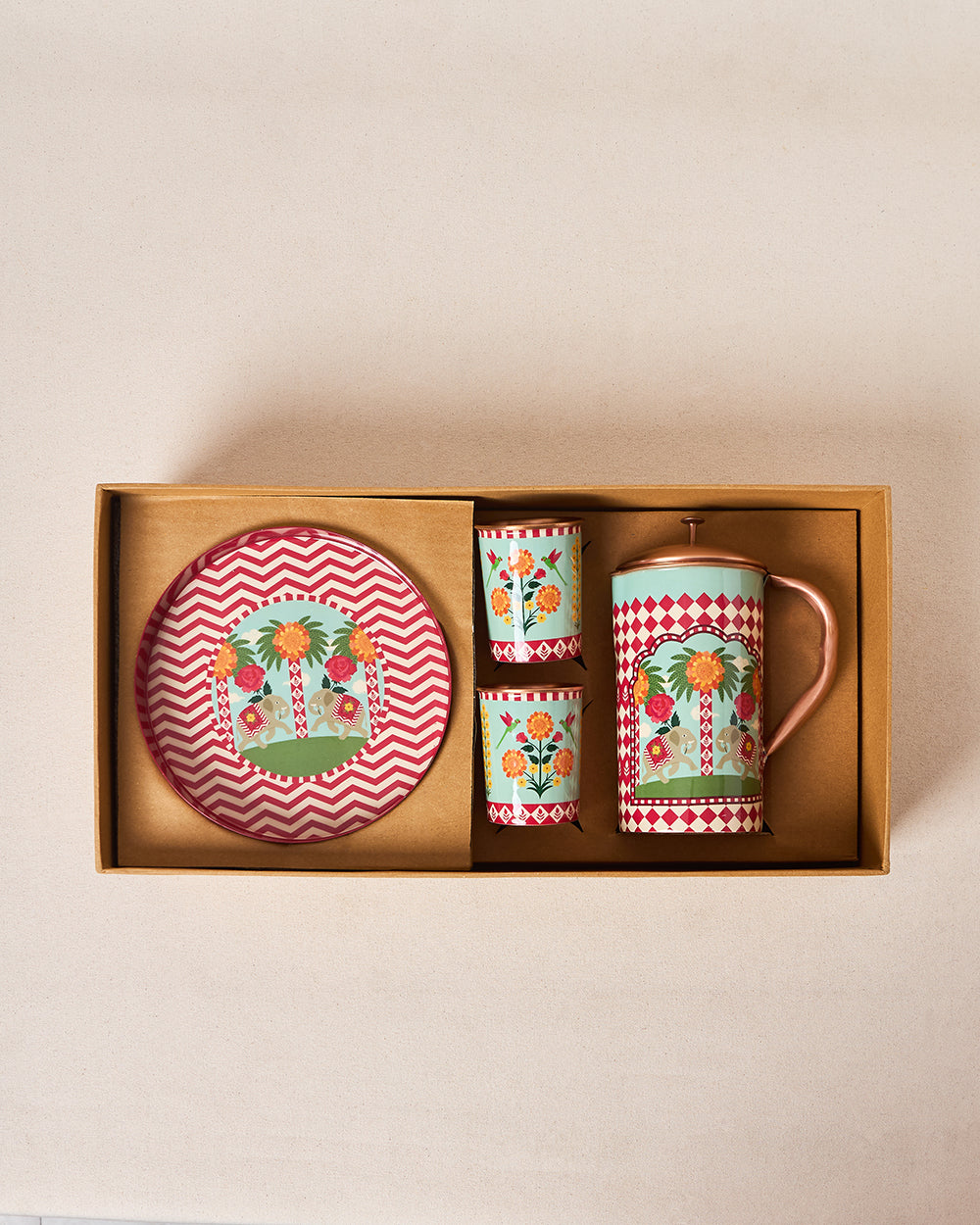 Royal Tusker Copper Daawat Gift Set - Set of 4 | Palace Memoirs