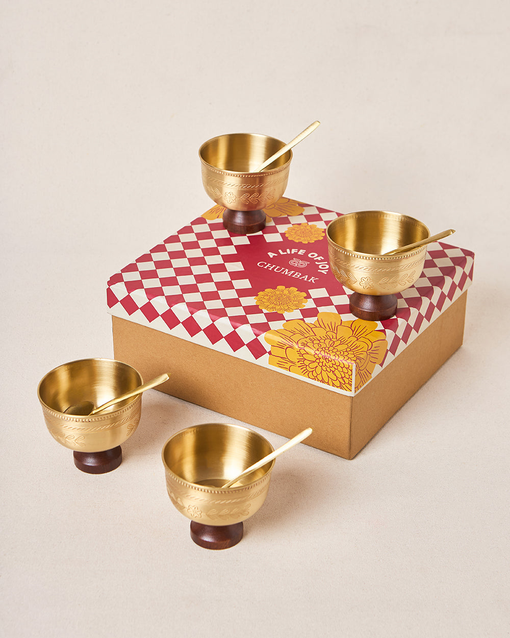 Rani Bagh Brass Dessert Bowl Gift Set - Set of 4, 180ml | Palace Memoirs