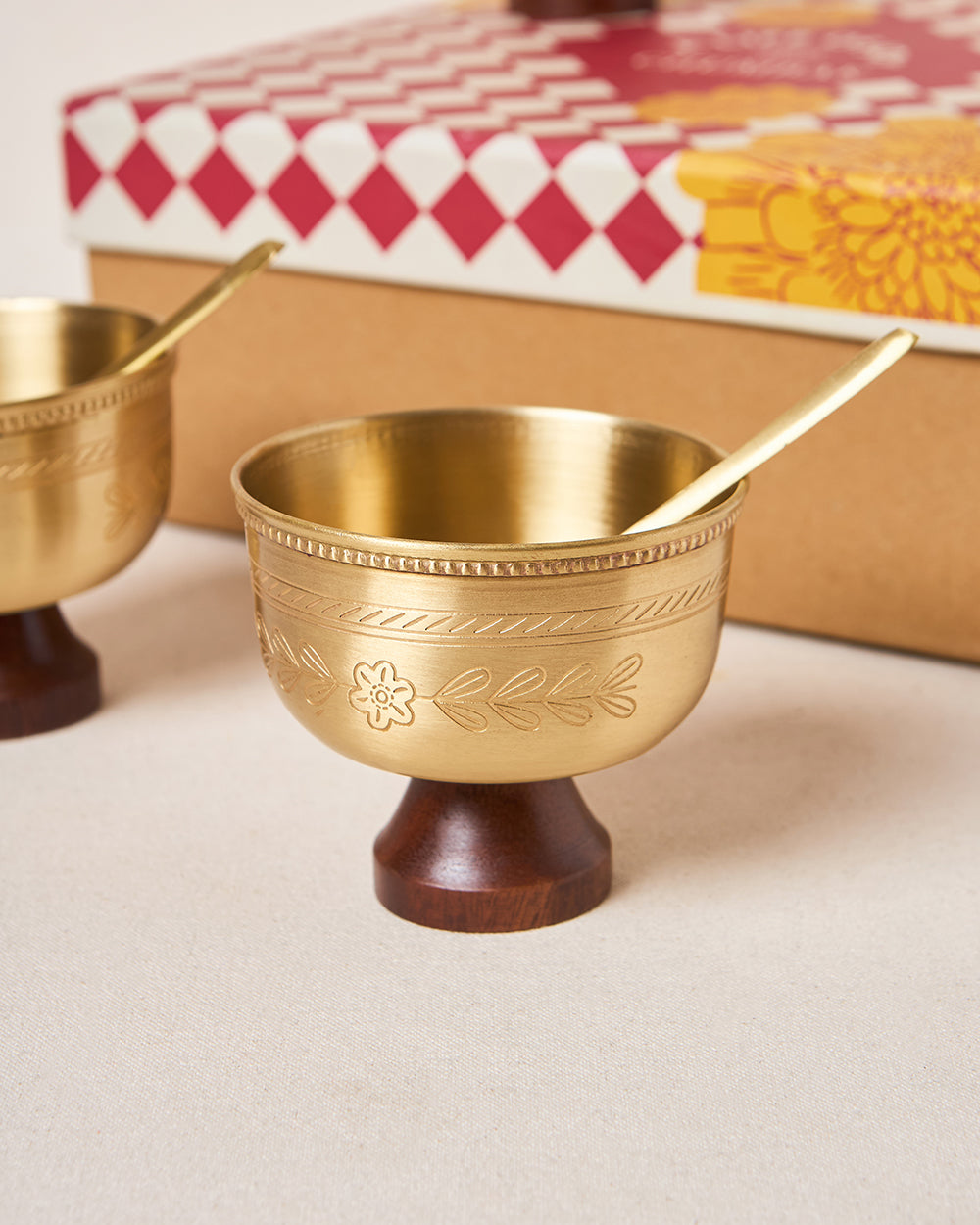 Rani Bagh Brass Dessert Bowl Gift Set - Set of 4, 180ml | Palace Memoirs