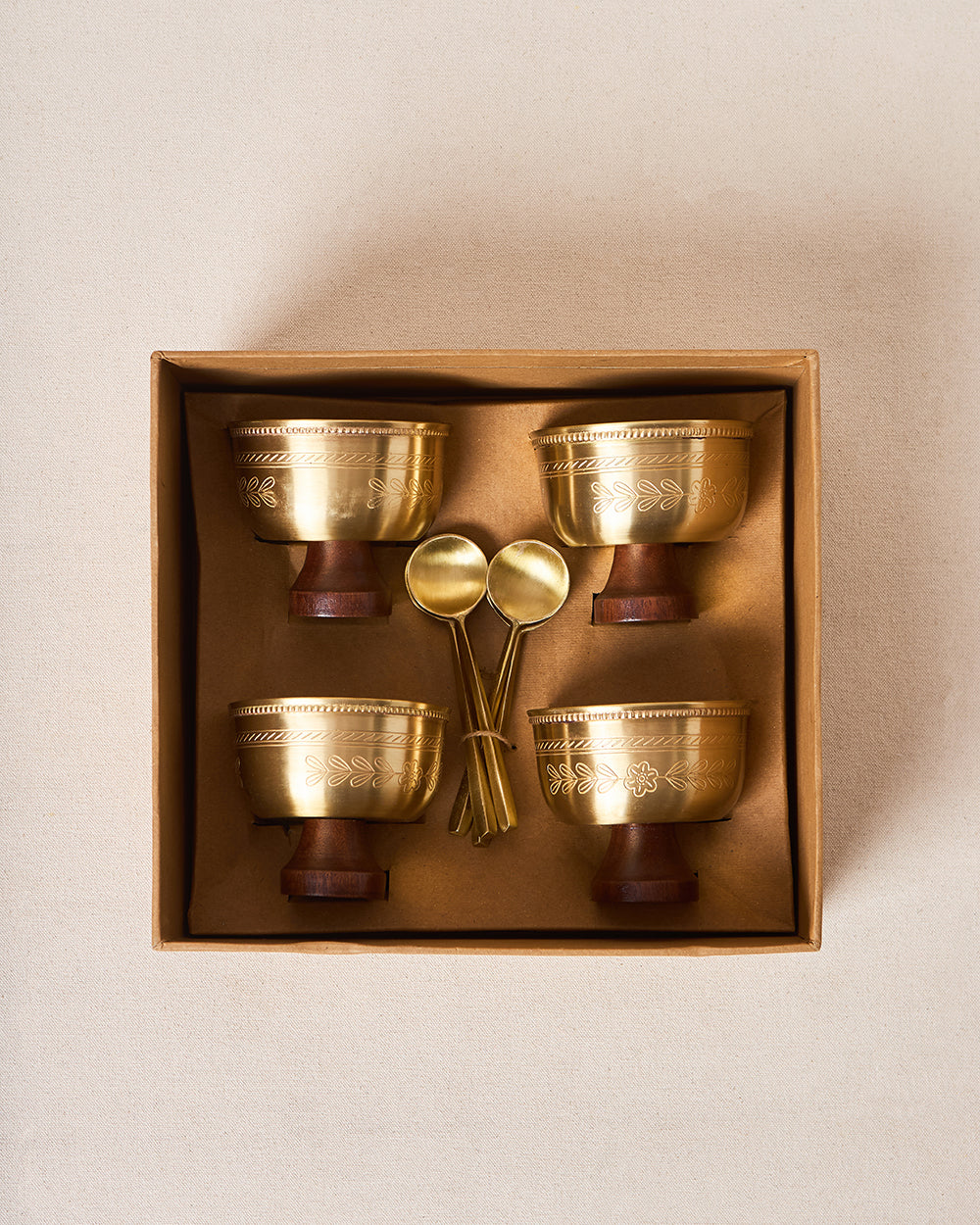 Rani Bagh Brass Dessert Bowl Gift Set - Set of 4, 180ml | Palace Memoirs