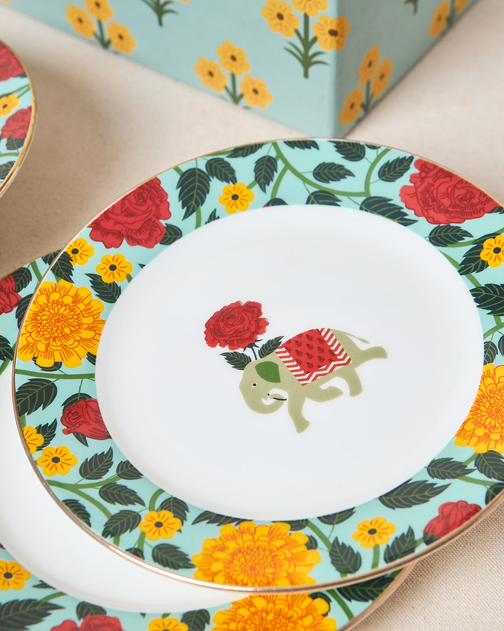 Royal Tusker Snack Plate Gift Set - Set of 4, 8"dia | Palace Memoirs
