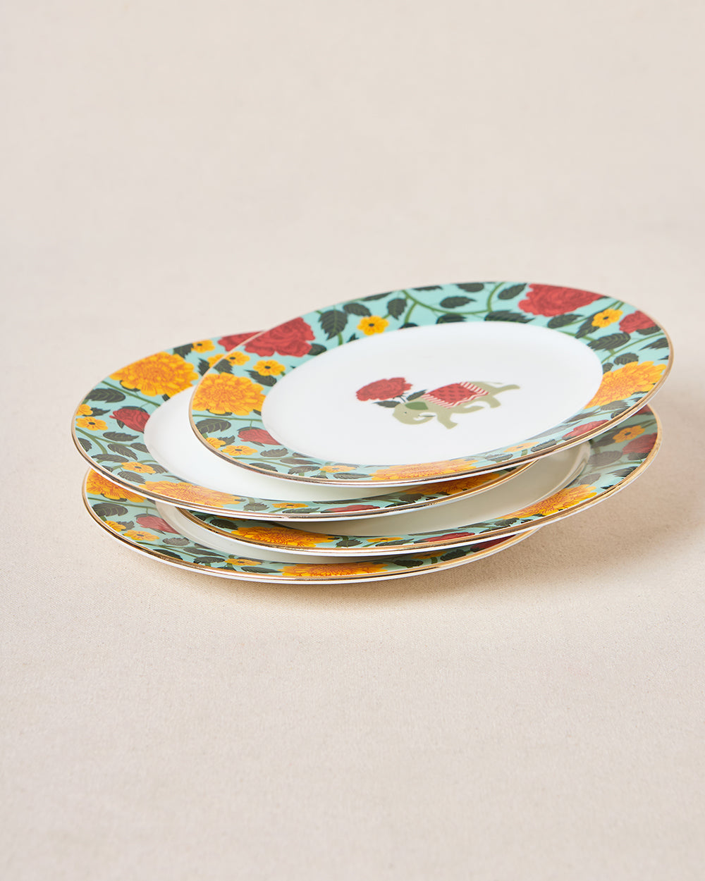Royal Tusker Snack Plate Gift Set - Set of 4, 8"dia | Palace Memoirs