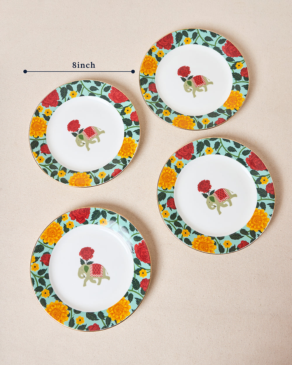 Royal Tusker Snack Plate Gift Set - Set of 4, 8"dia | Palace Memoirs