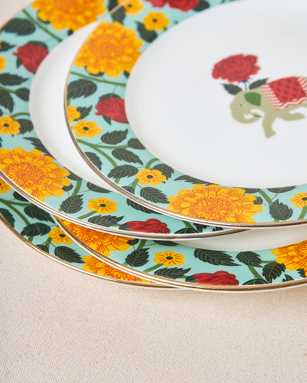 Royal Tusker Snack Plate Gift Set - Set of 4, 8"dia | Palace Memoirs