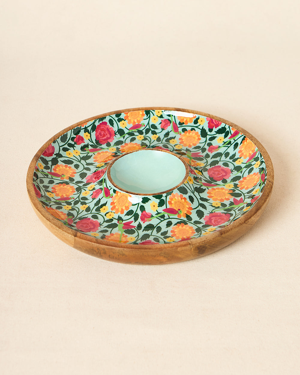 Rani Bagh Wooden Chip & Dip Platter, 12"dia | Palace Memoirs