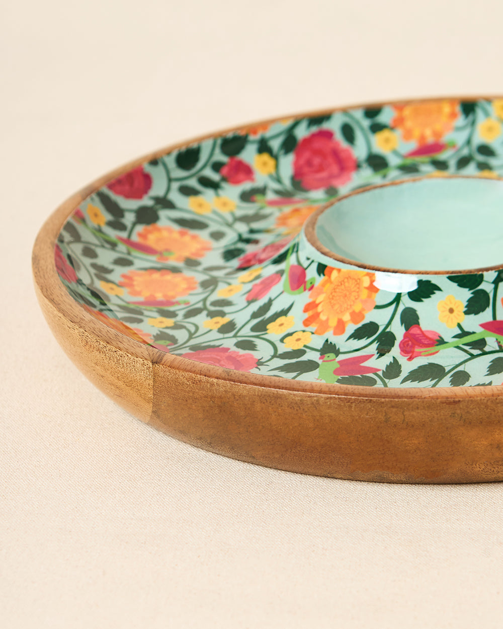 Rani Bagh Wooden Chip & Dip Platter, 12"dia | Palace Memoirs