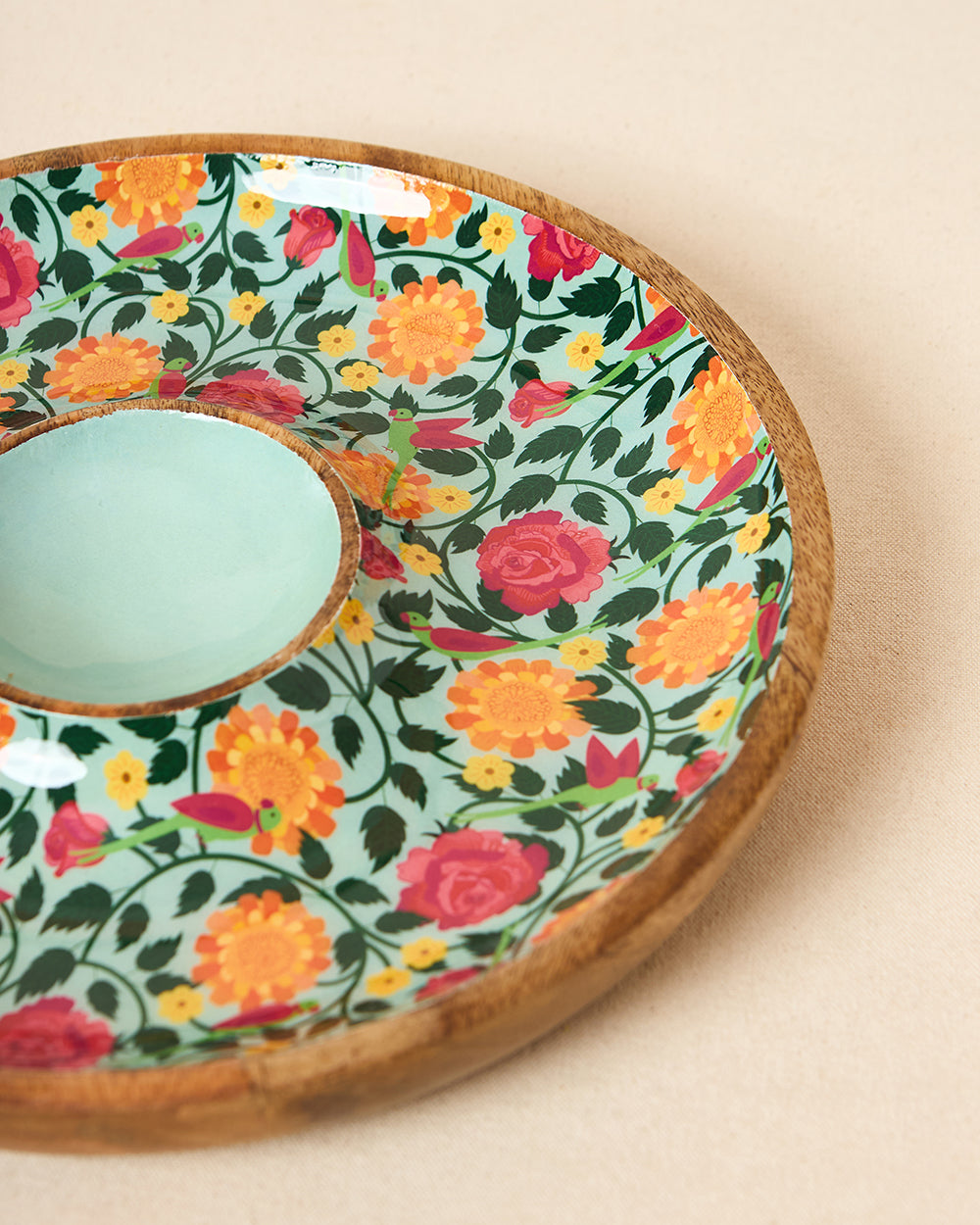 Rani Bagh Wooden Chip & Dip Platter, 12"dia | Palace Memoirs