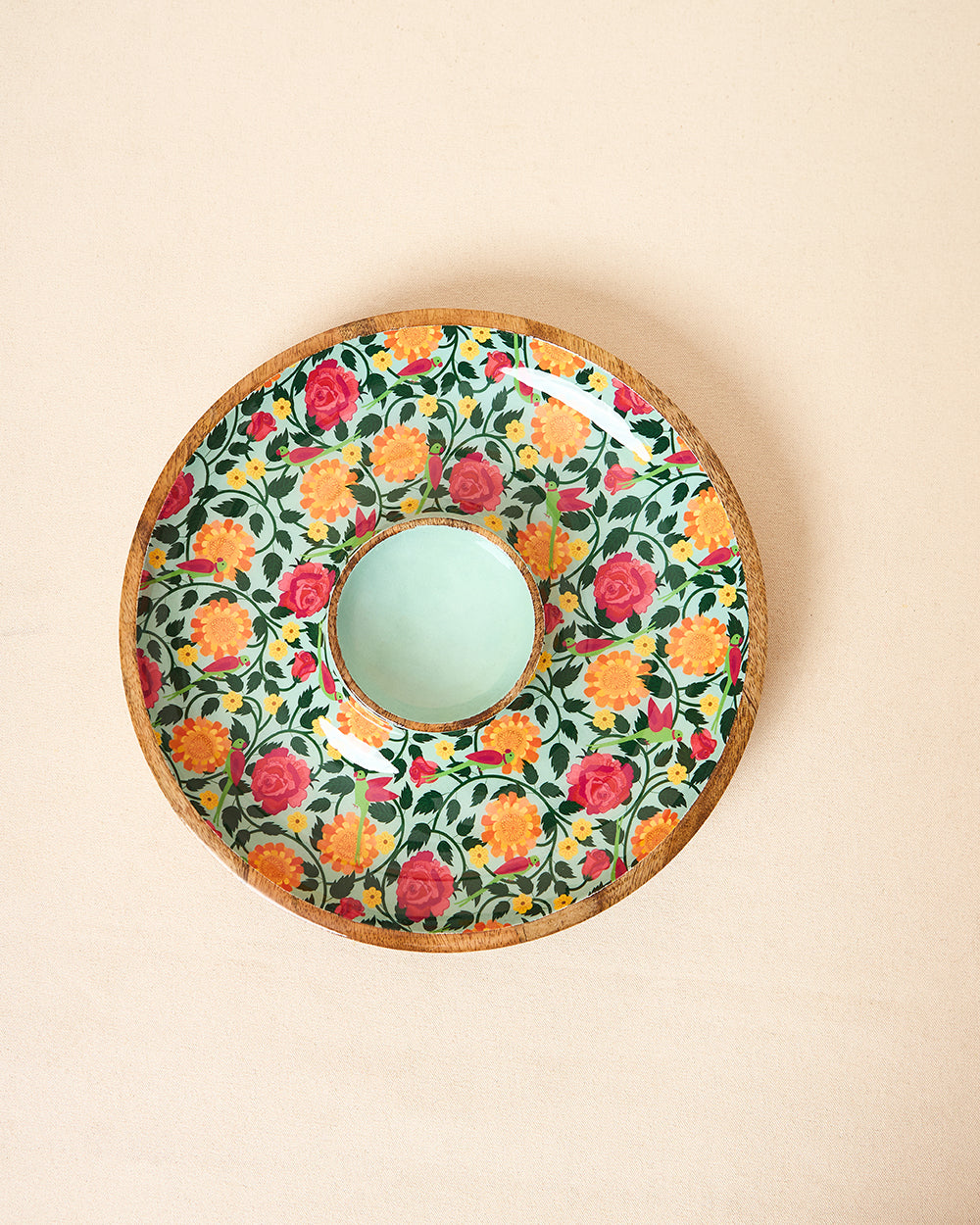 Rani Bagh Wooden Chip & Dip Platter, 12"dia | Palace Memoirs