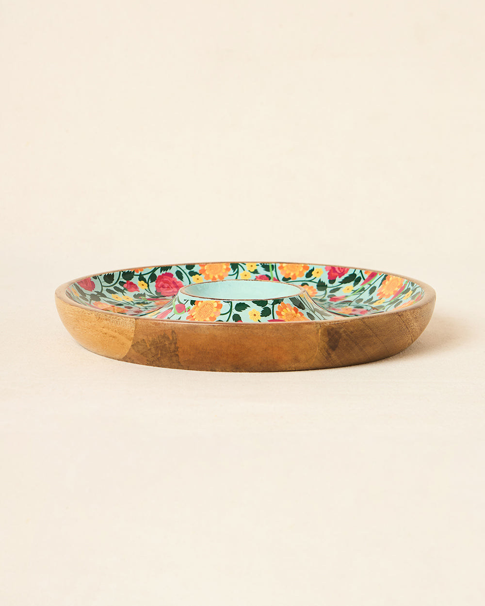 Rani Bagh Wooden Chip & Dip Platter, 12"dia | Palace Memoirs