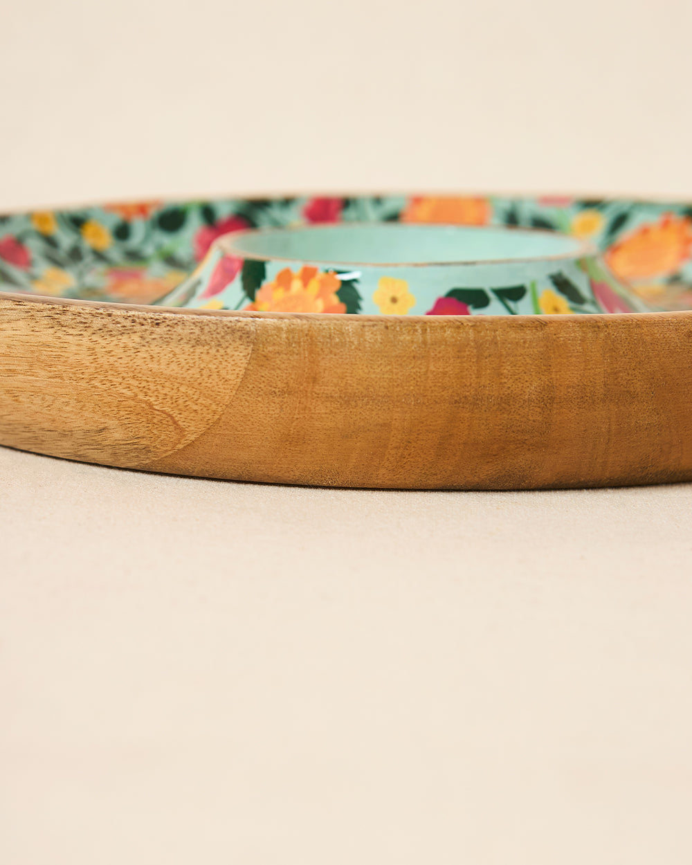 Rani Bagh Wooden Chip & Dip Platter, 12"dia | Palace Memoirs