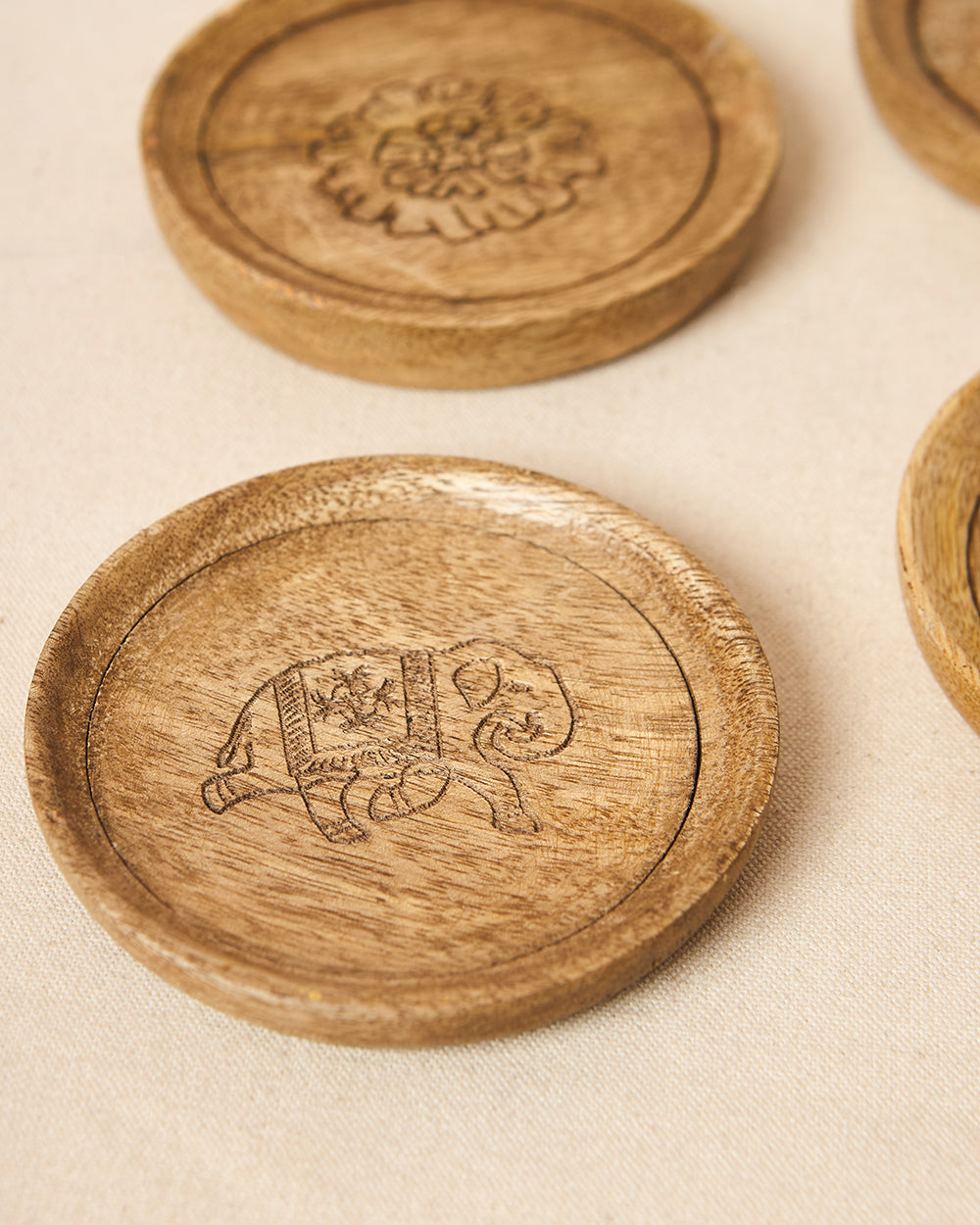 Rani Bagh Wooden Coasters - Set of 4, 4"dia | Palace Memoirs