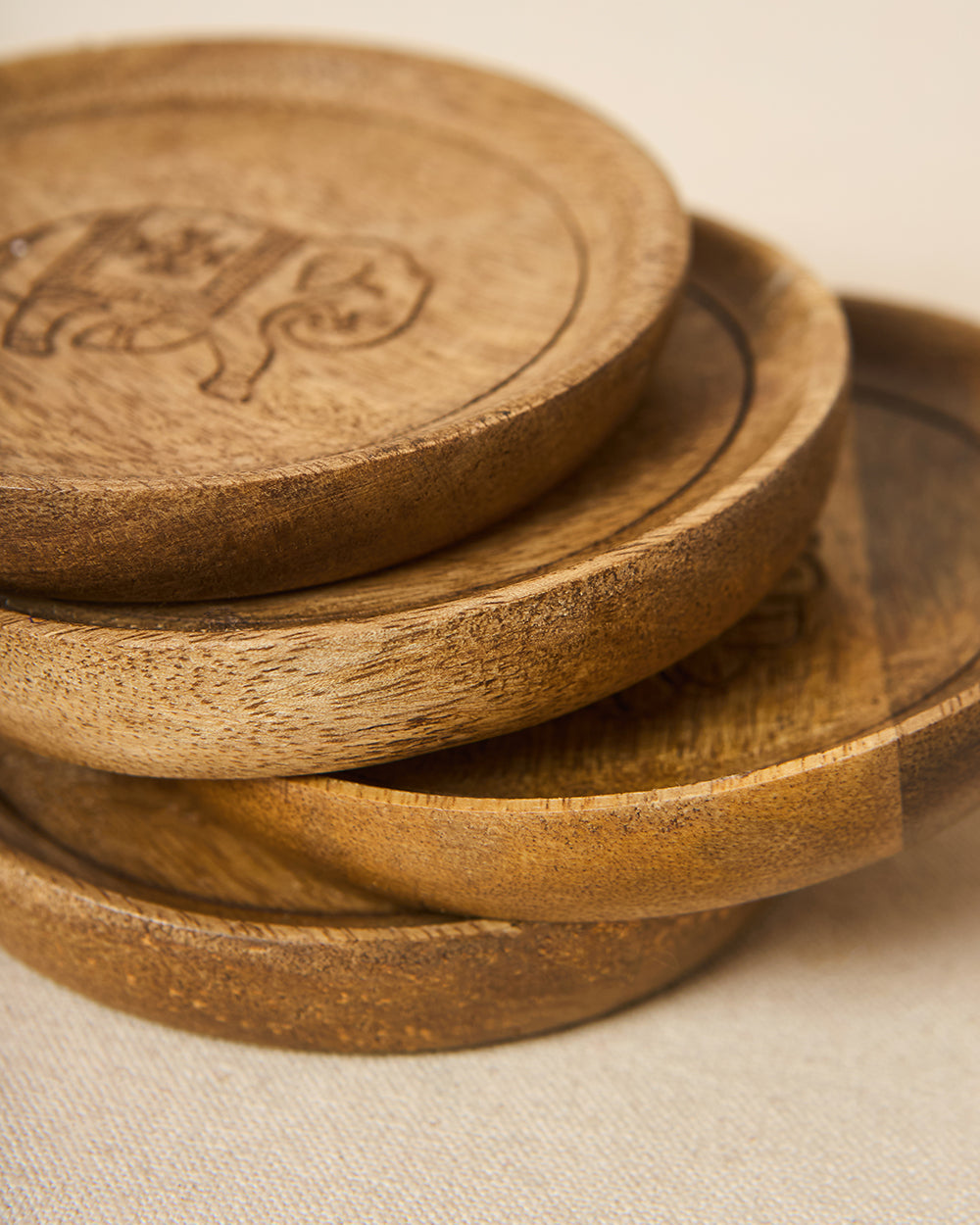 Rani Bagh Wooden Coasters - Set of 4, 4"dia | Palace Memoirs