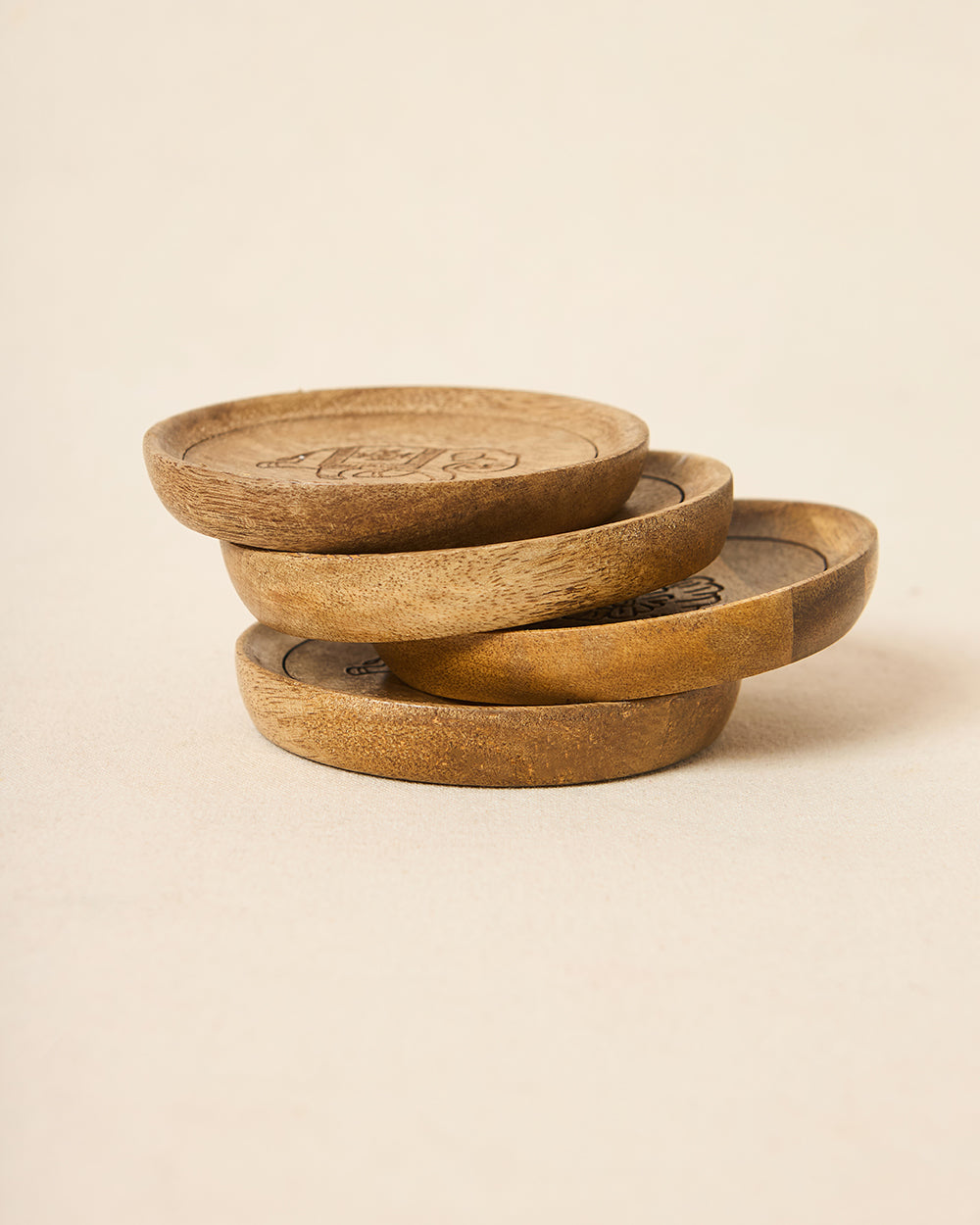 Rani Bagh Wooden Coasters - Set of 4, 4"dia | Palace Memoirs