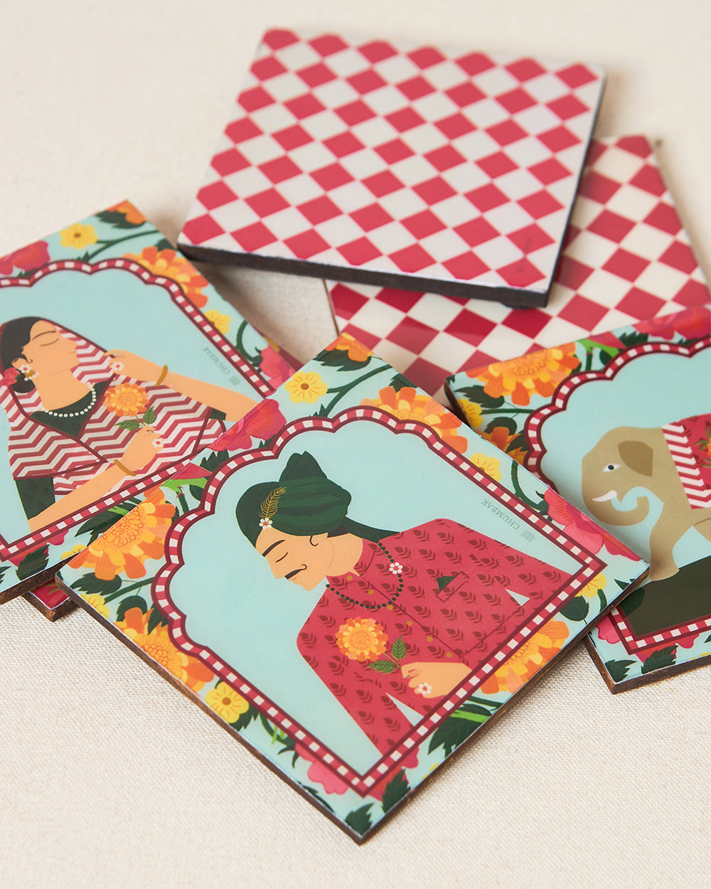 Rajmahal Wooden Coasters - Set of 6, 4"| Palace Memoirs