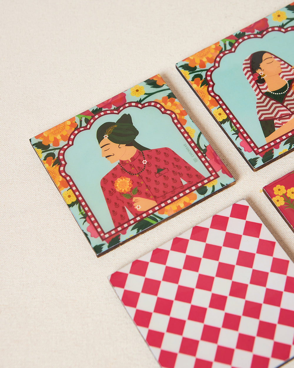 Rajmahal Wooden Coasters - Set of 6, 4"| Palace Memoirs