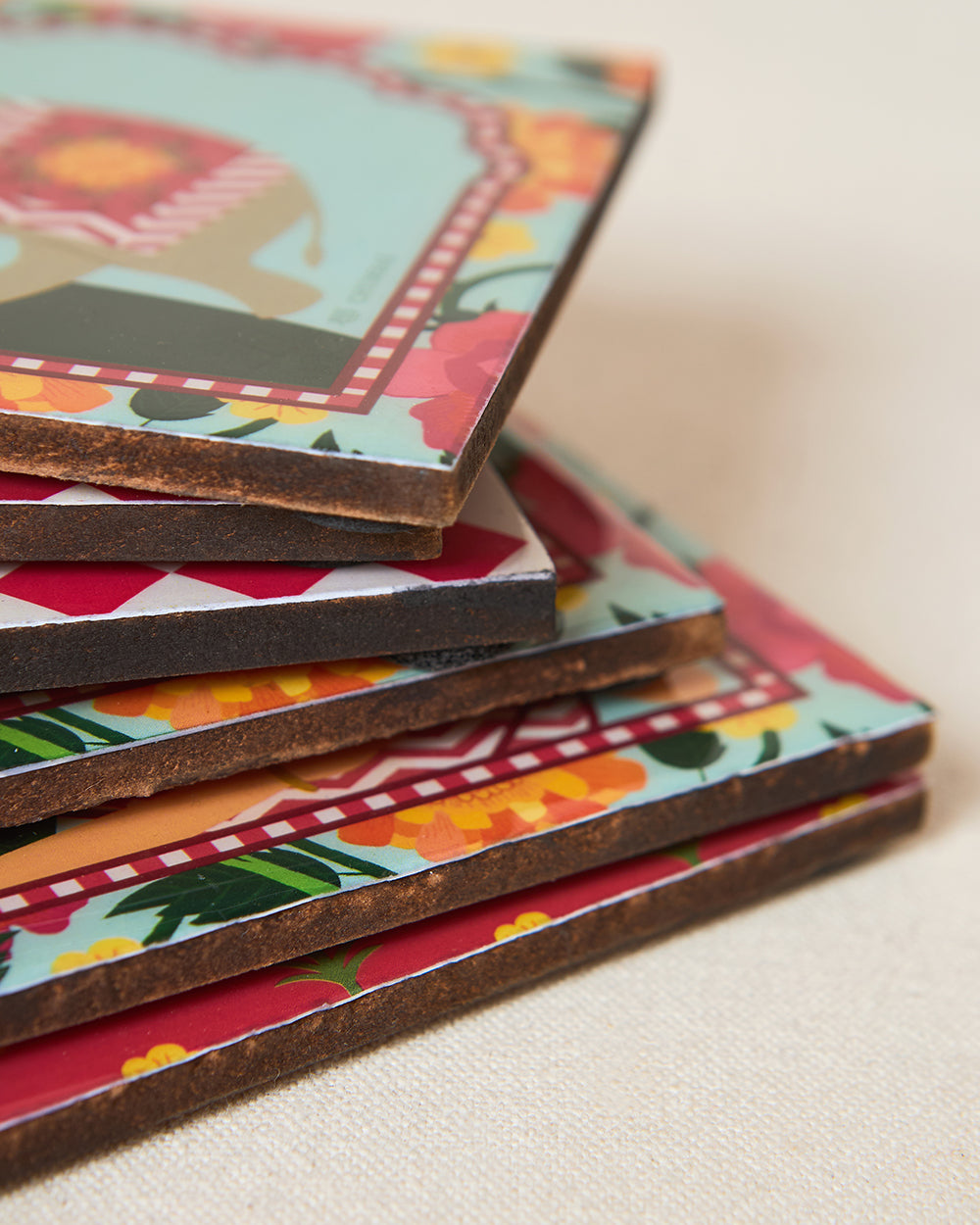 Rajmahal Wooden Coasters - Set of 6, 4"| Palace Memoirs