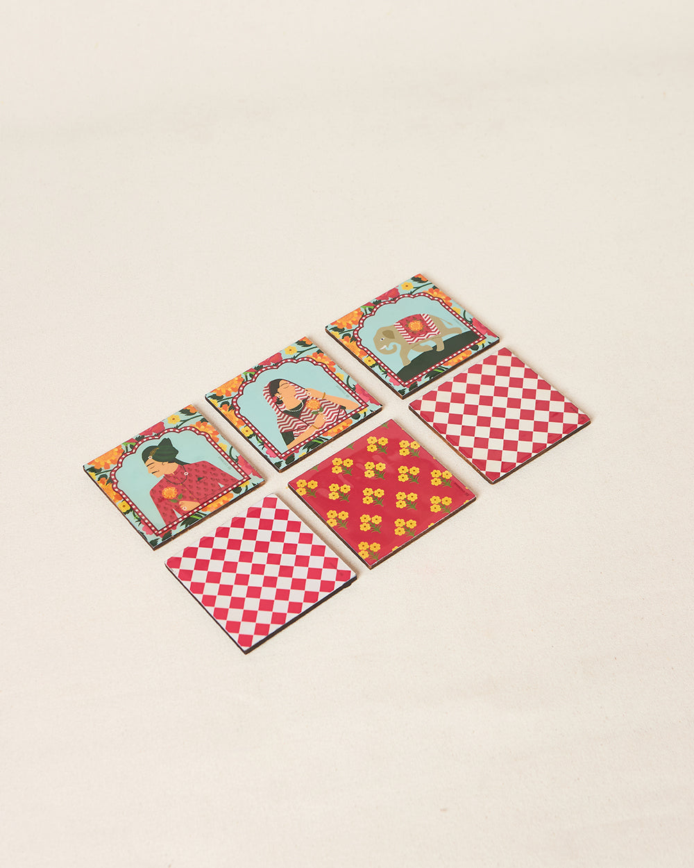 Rajmahal Wooden Coasters - Set of 6, 4"| Palace Memoirs