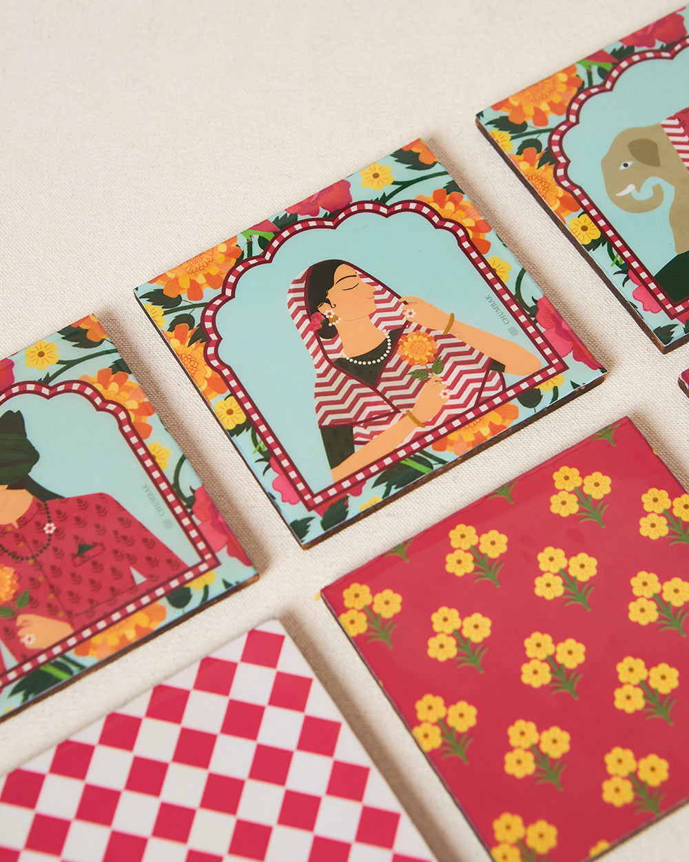 Rajmahal Wooden Coasters - Set of 6, 4"| Palace Memoirs