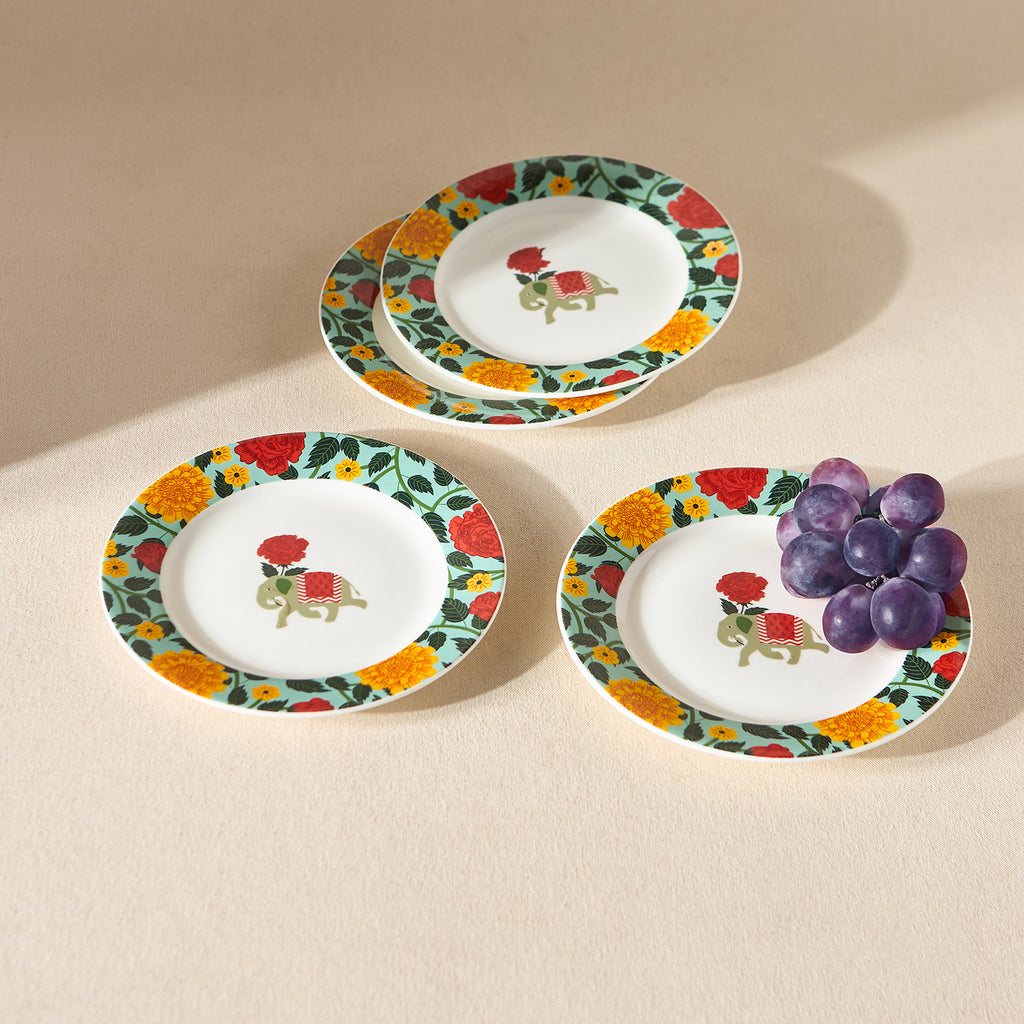 Royal Tusker Snack Plate Gift Set - Set of 4, 8"dia | Palace Memoirs