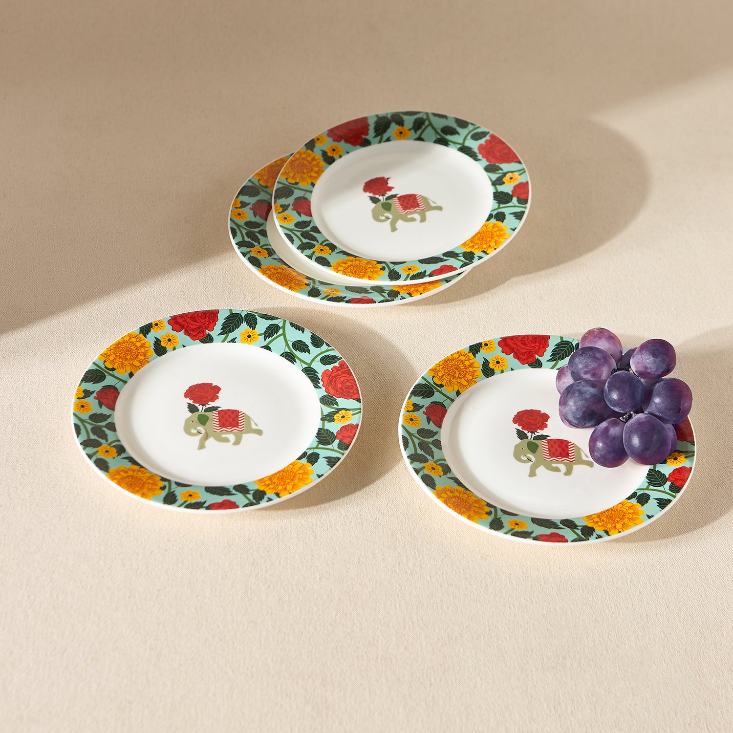 Royal Tusker Snack Plate Gift Set - Set of 4, 8"dia | Palace Memoirs