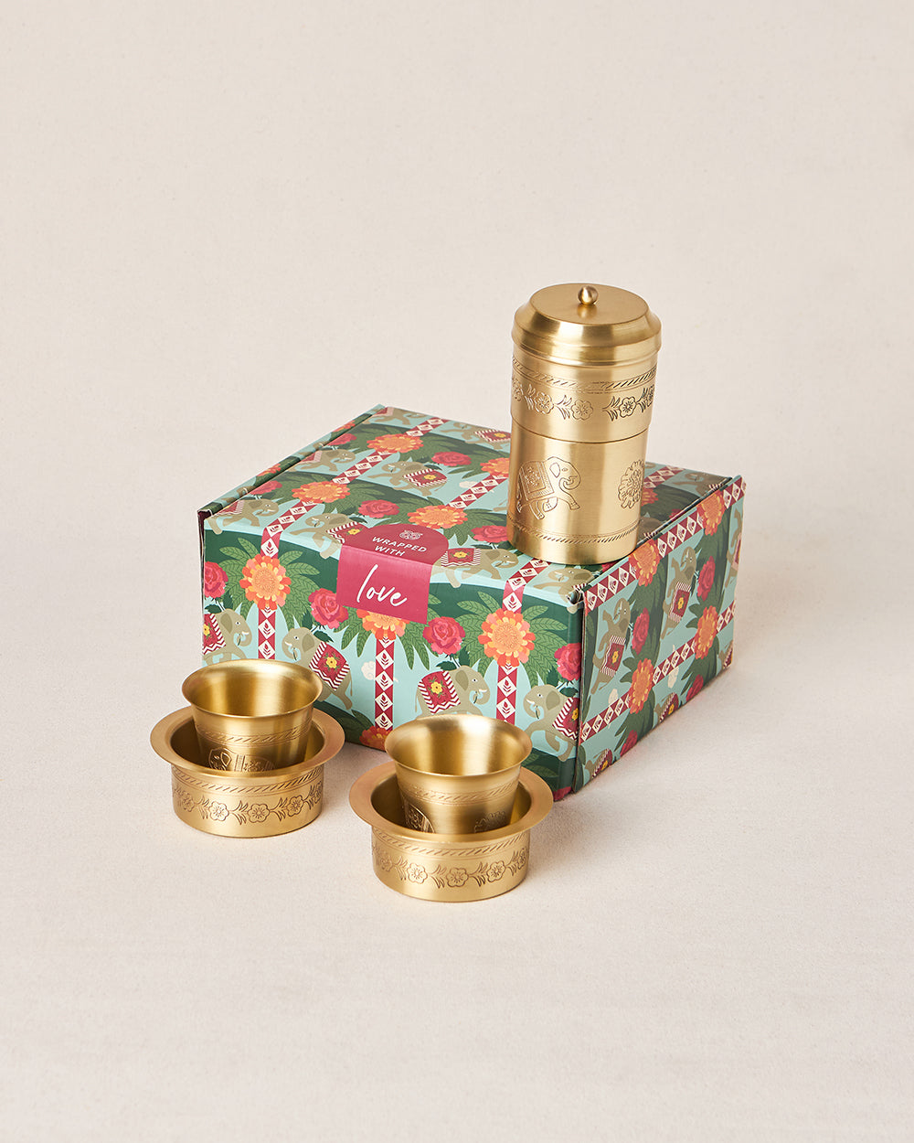 Royal Tusker Brass Filter Coffee Gift Set -  Set of 3 | Palace Memoirs