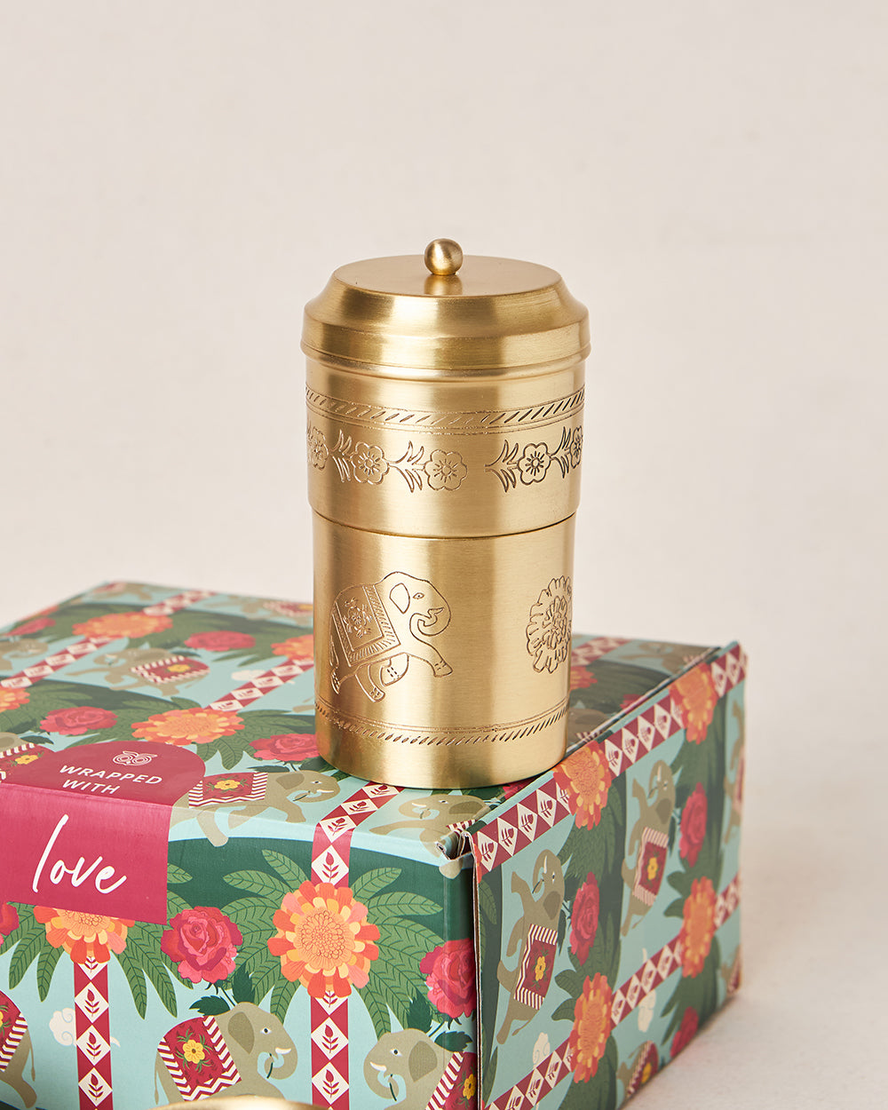 Royal Tusker Brass Filter Coffee Gift Set -  Set of 3 | Palace Memoirs