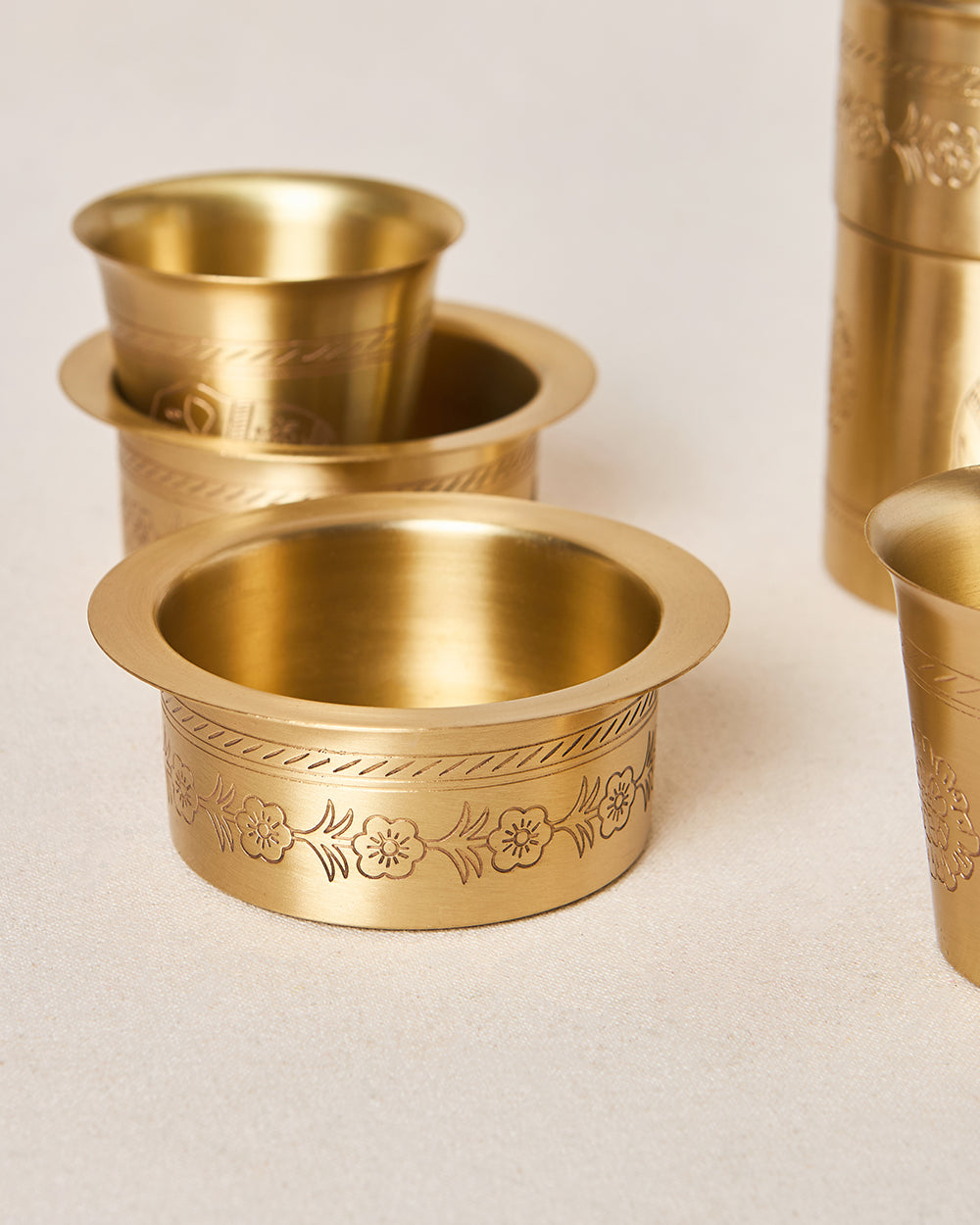 Royal Tusker Brass Filter Coffee Gift Set -  Set of 3 | Palace Memoirs