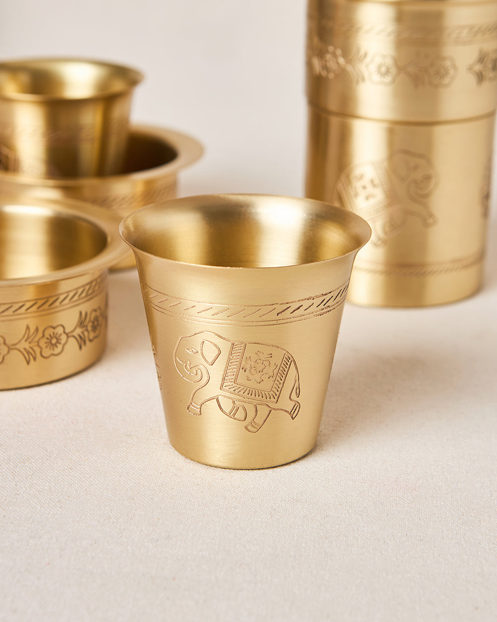 Royal Tusker Brass Filter Coffee Gift Set -  Set of 3 | Palace Memoirs
